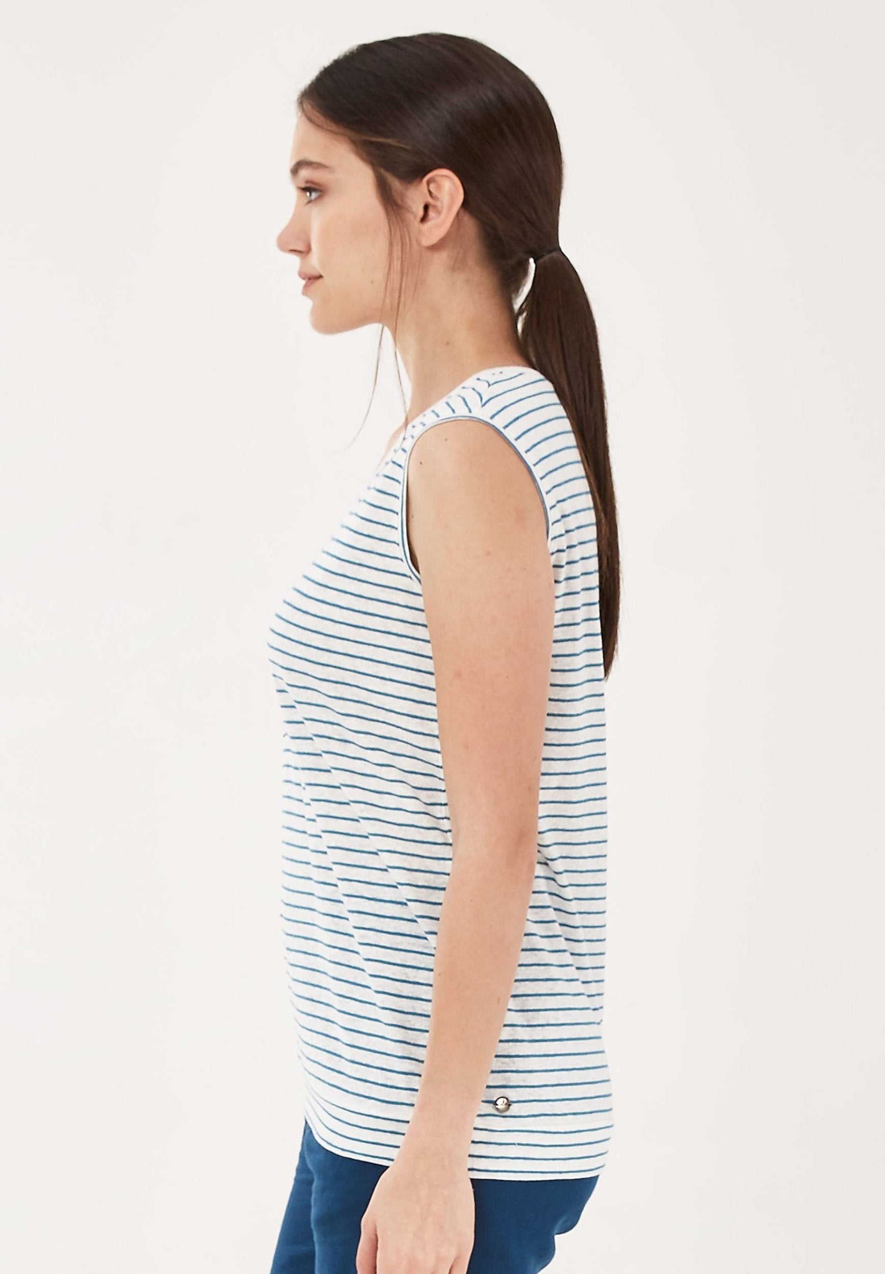 Top aus Leinen-Mix mit garngefärbtem Ringel-Dessin