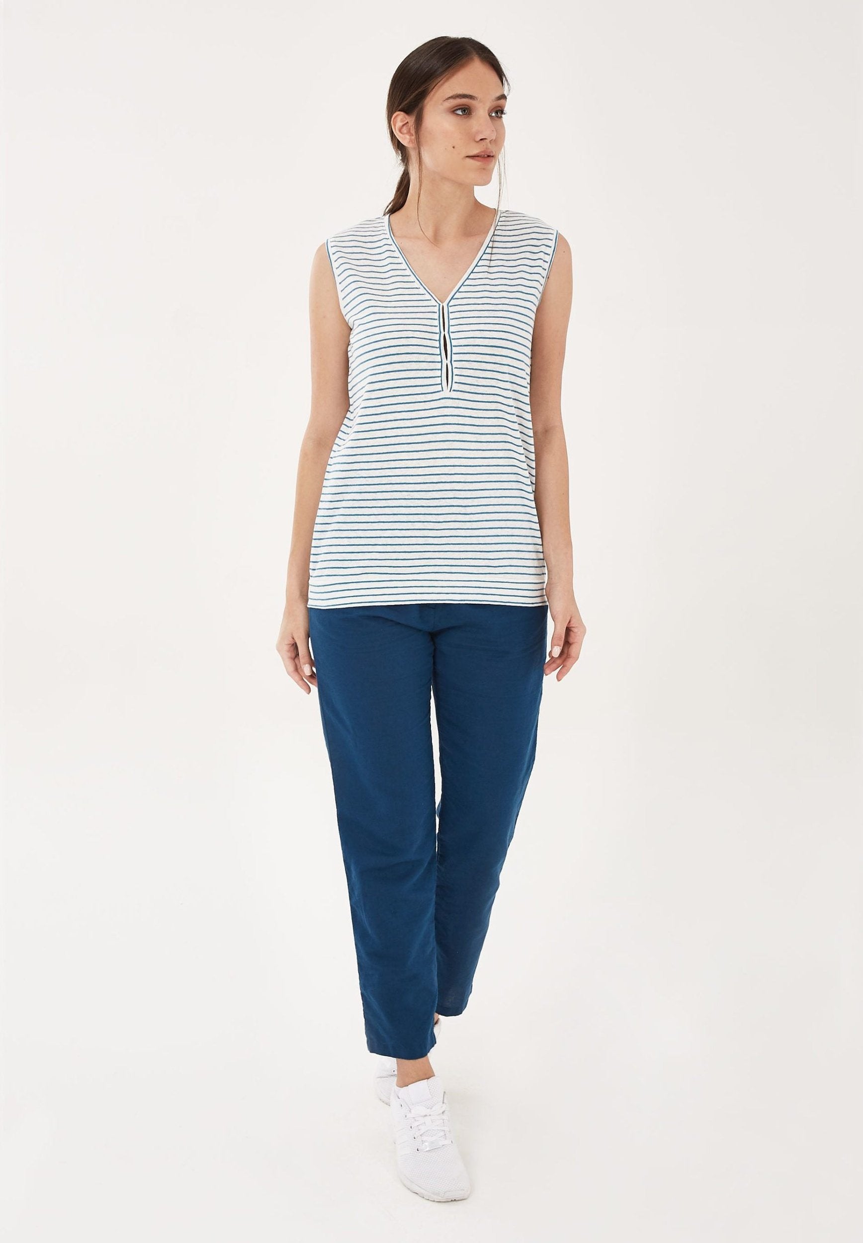 Top aus Leinen-Mix mit garngefärbtem Ringel-Dessin