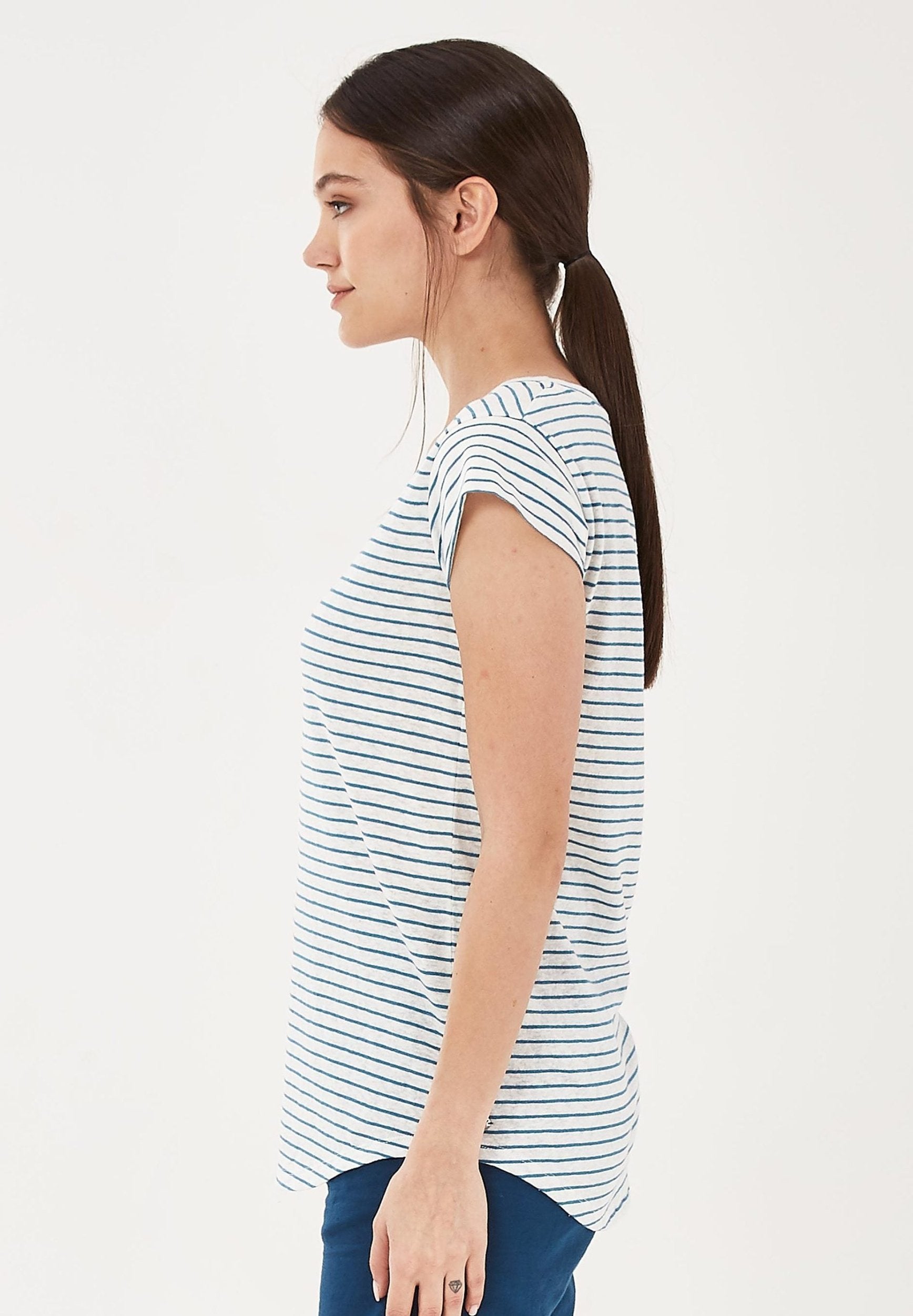 T-Shirt aus Bio-Baumwolle und Leinen mit Ringelmuster