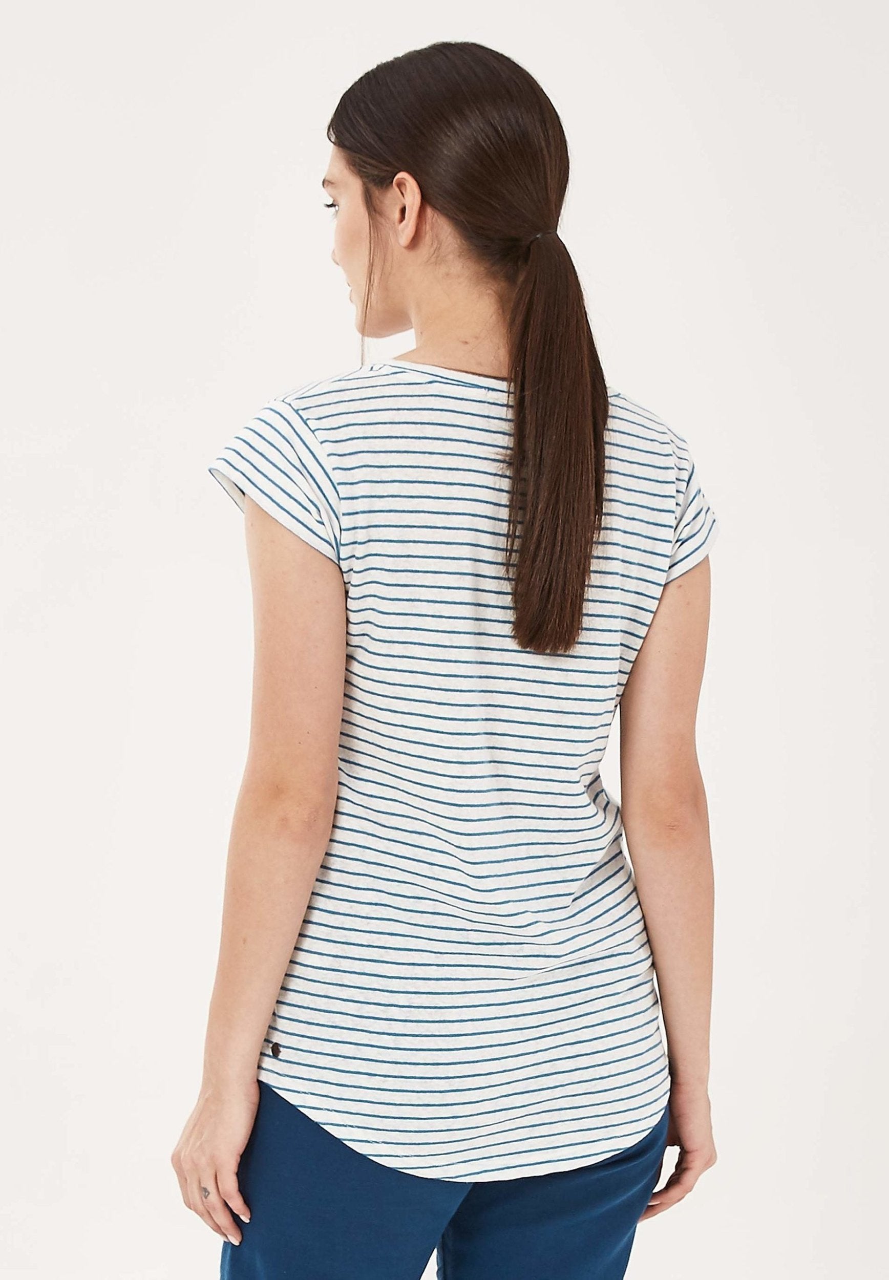 T-Shirt aus Bio-Baumwolle und Leinen mit Ringelmuster