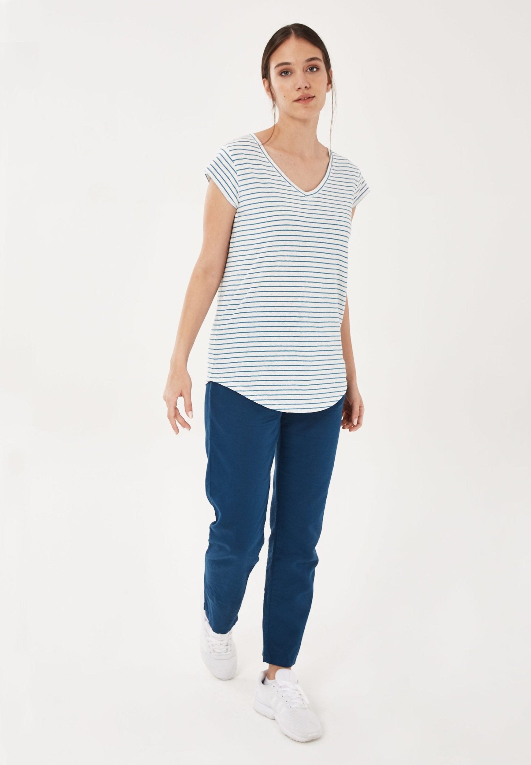 T-Shirt aus Bio-Baumwolle und Leinen mit Ringelmuster