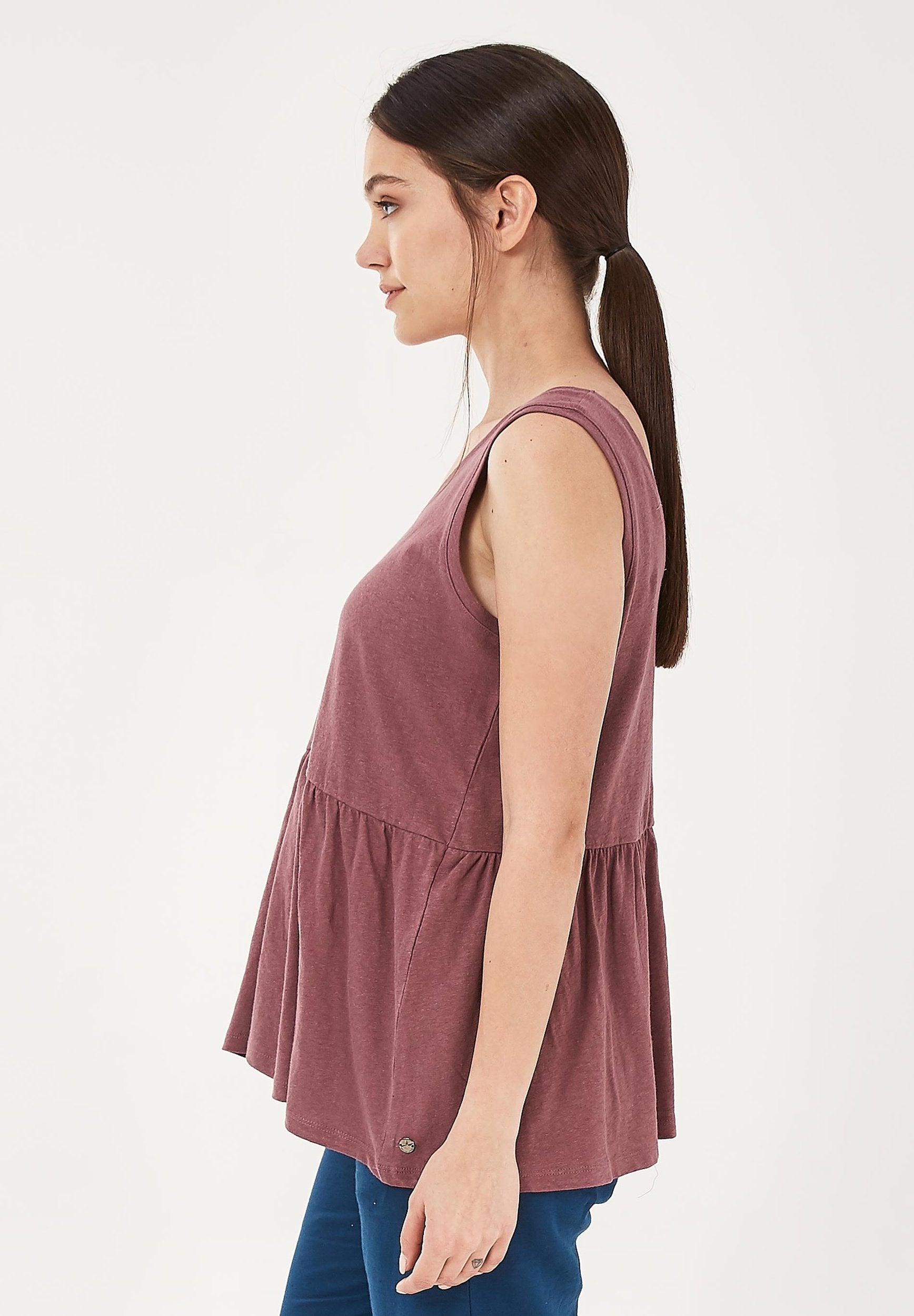 Top aus Leinen-Mix mit Volant-Saum