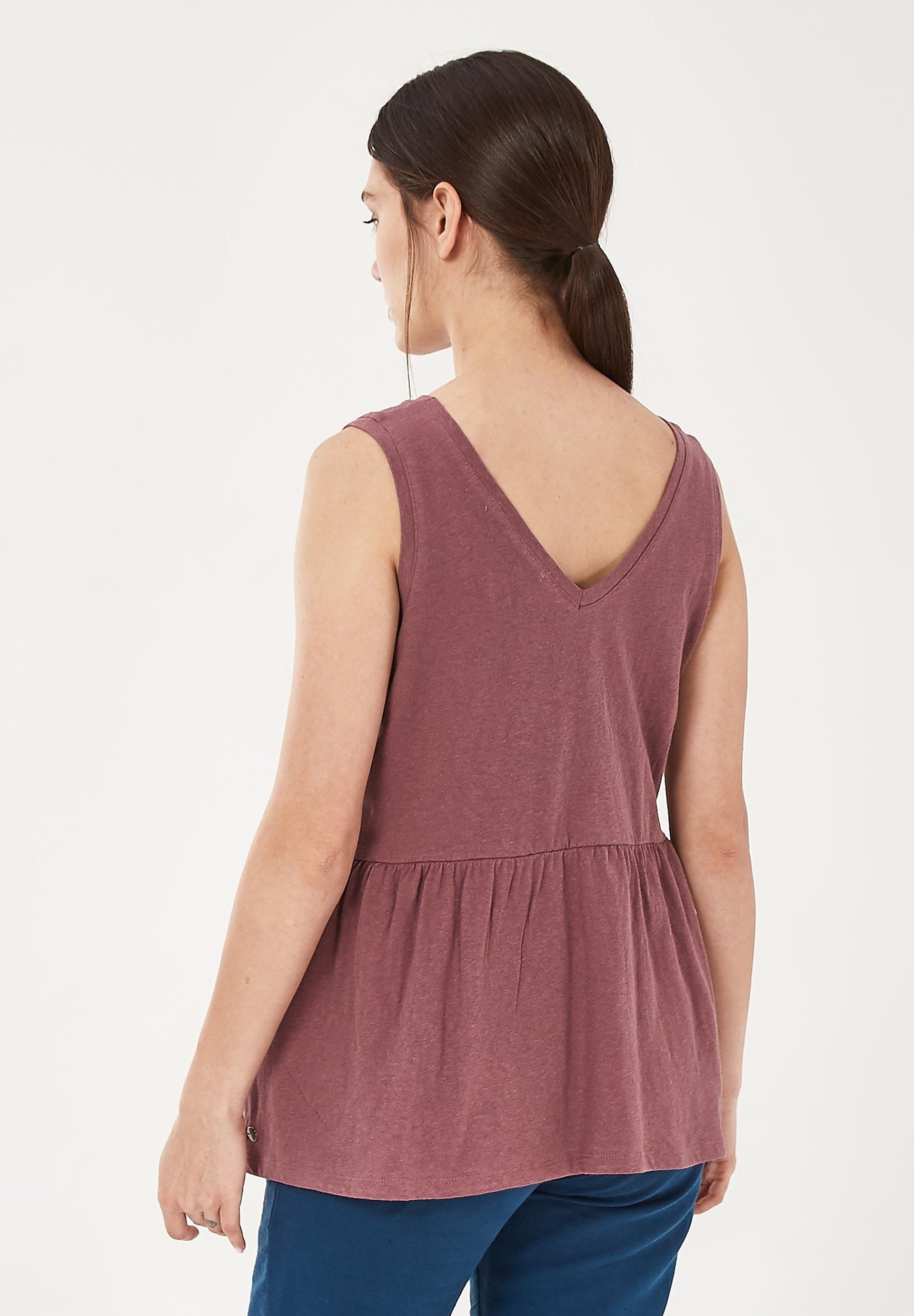 Top aus Leinen-Mix mit Volant-Saum
