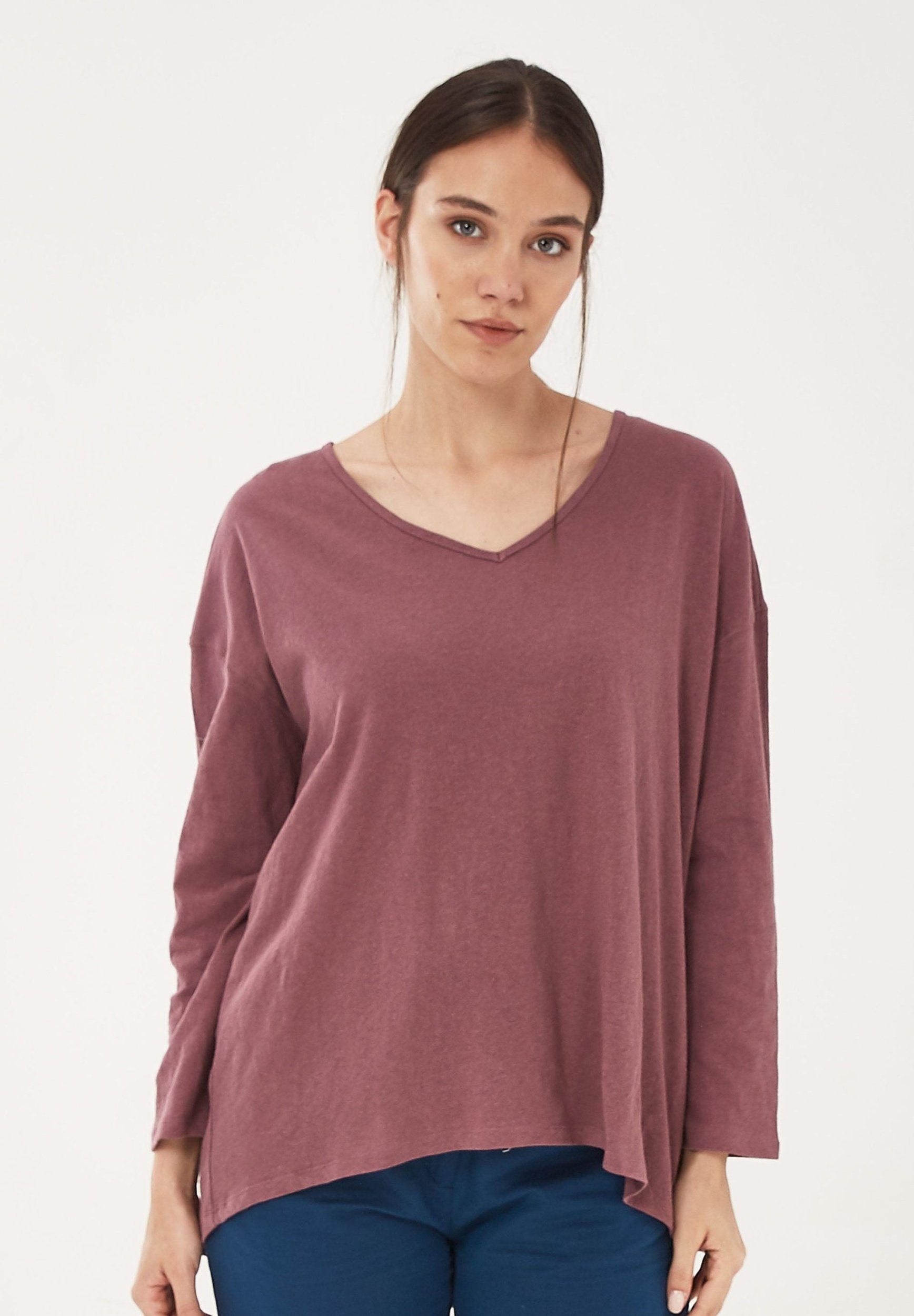 Langarmshirt aus Bio-Baumwolle mit Leinen | Faire Damenmode