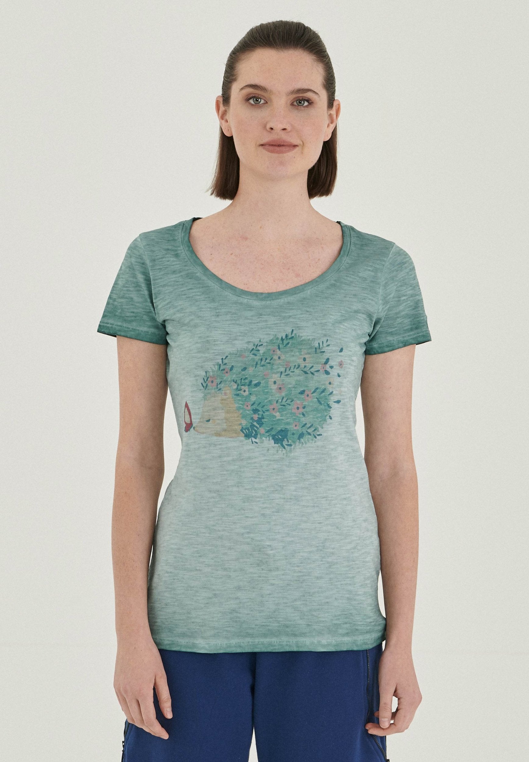 Garment Dyed T-Shirt aus Bio-Baumwolle mit Igel-Print
