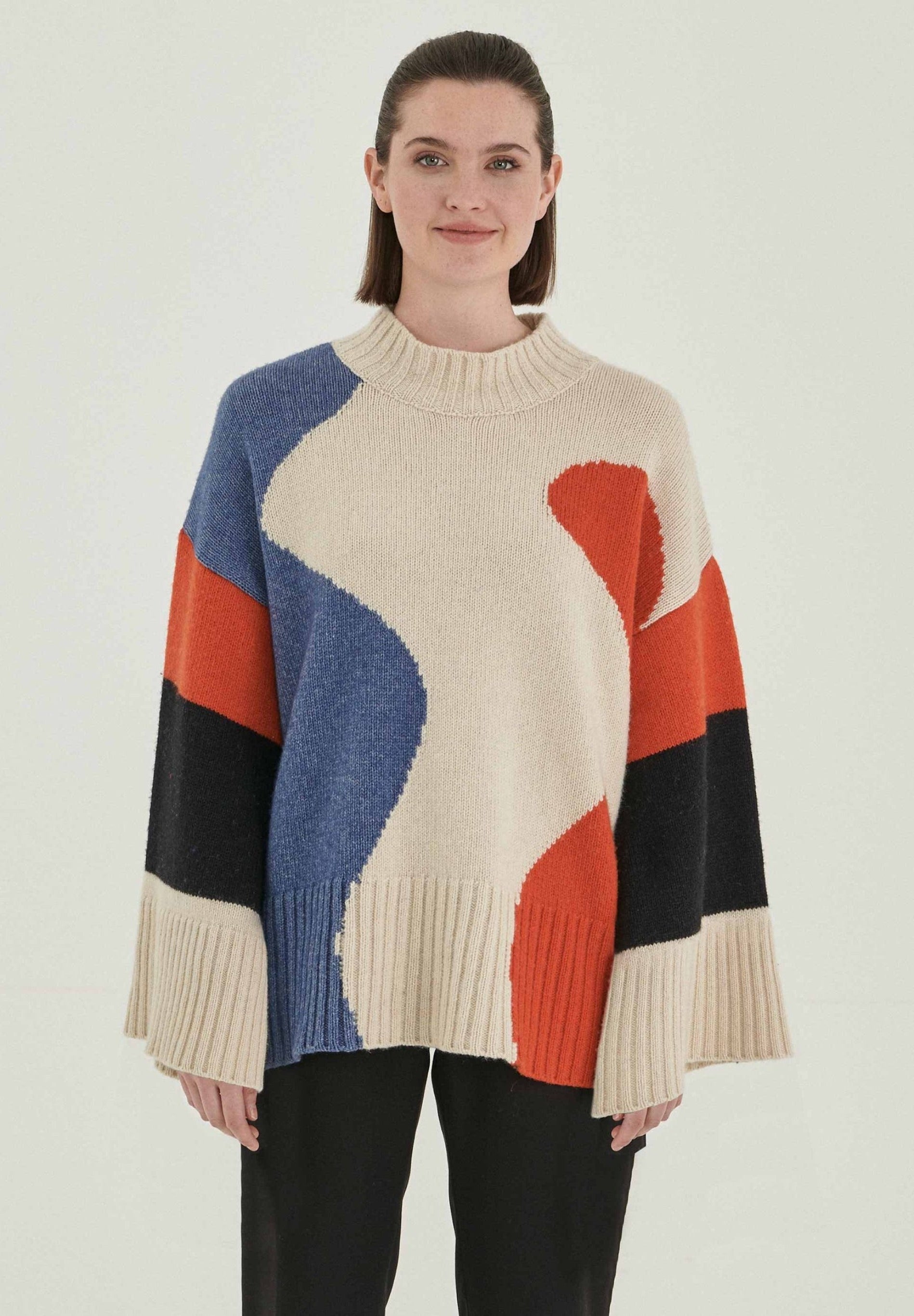 Stehkragen-Pullover aus Bio-Merinowolle und Bio-Baumwolle