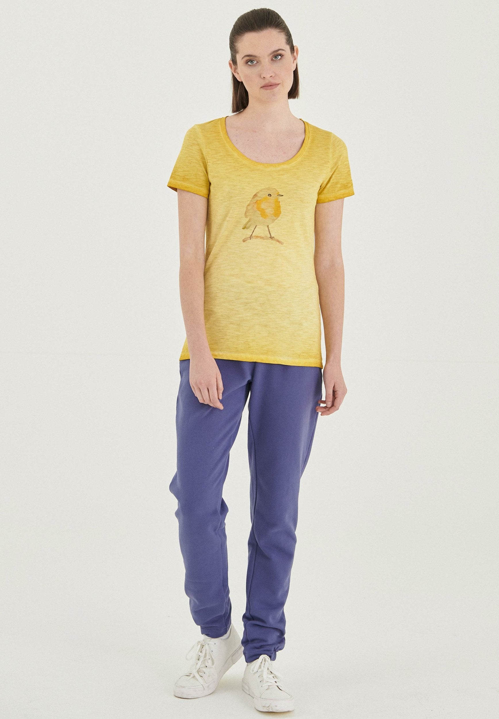 Garment Dyed T-Shirt aus Bio-Baumwolle mit Küken-Print
