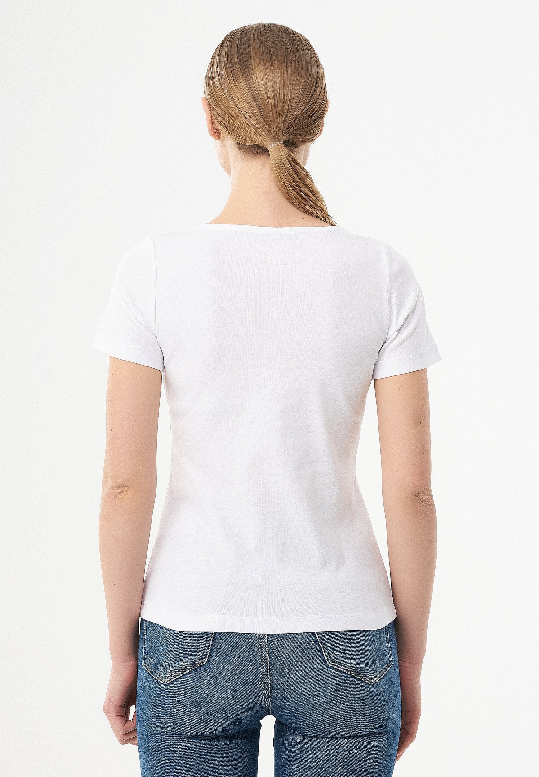 Geripptes T-Shirt aus Bio-Baumwolle mit V-Ausschnitt