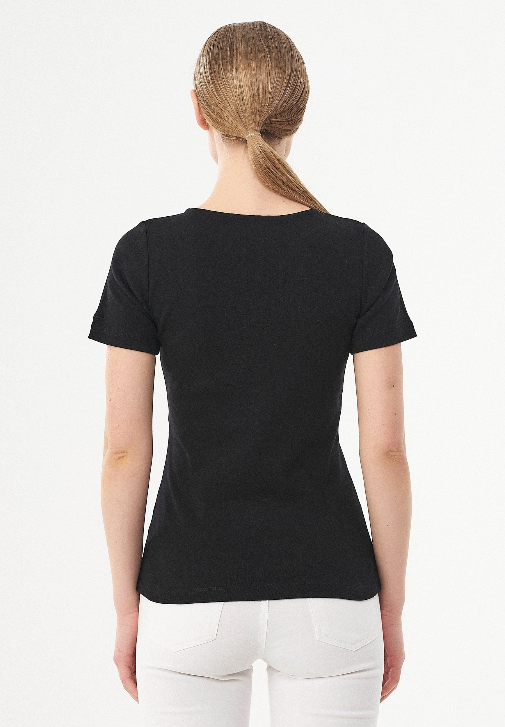 Geripptes T-Shirt aus Bio-Baumwolle mit V-Ausschnitt