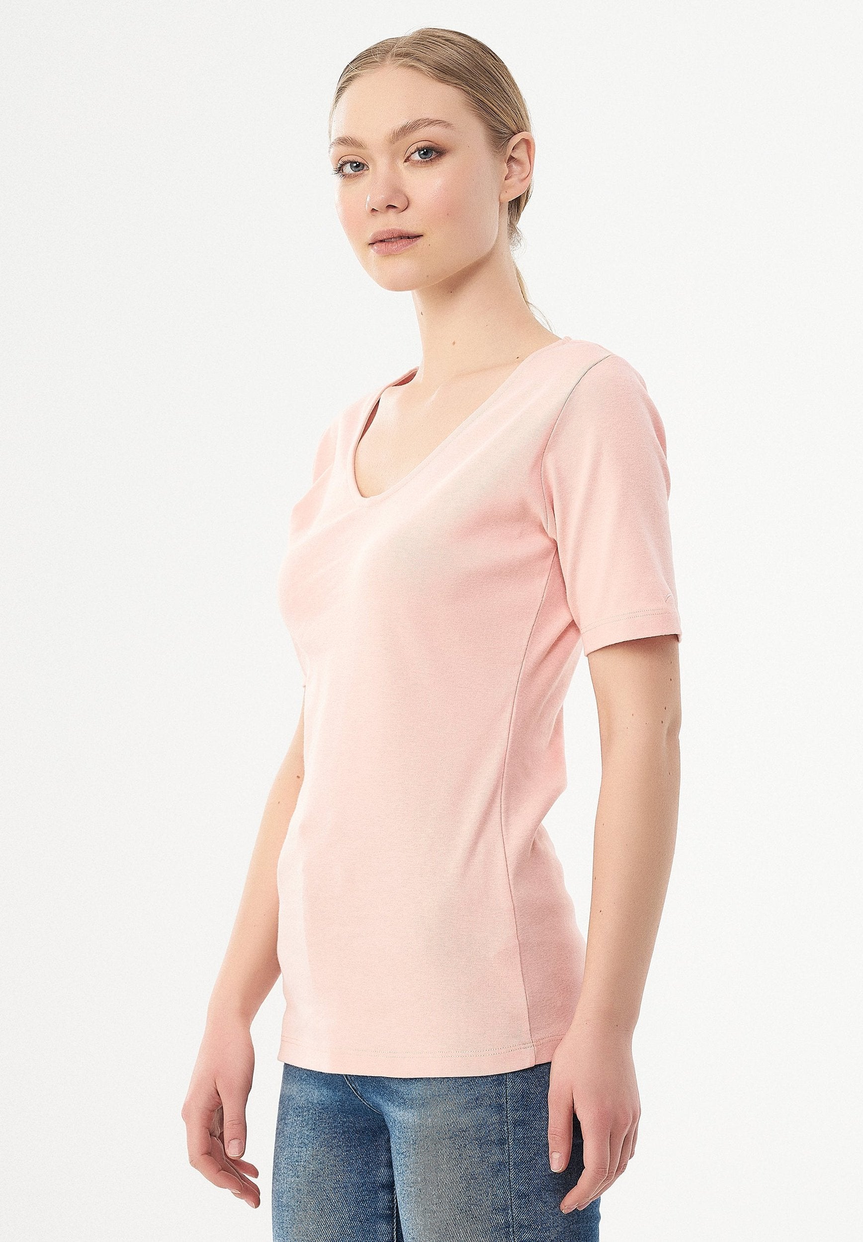 Geripptes T-Shirt aus Bio-Baumwolle mit V-Ausschnitt