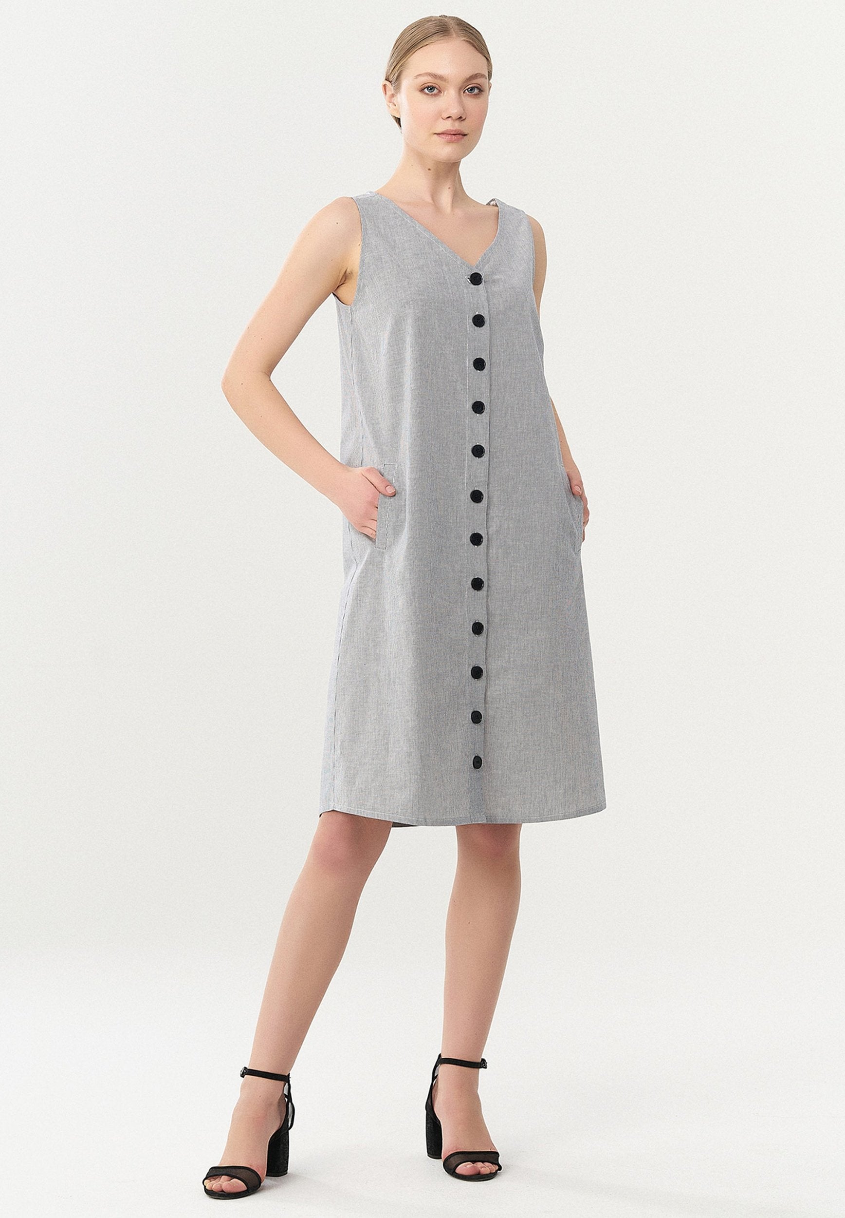Geknöpftes Kleid aus Bio-Baumwolle mit Streifenmuster