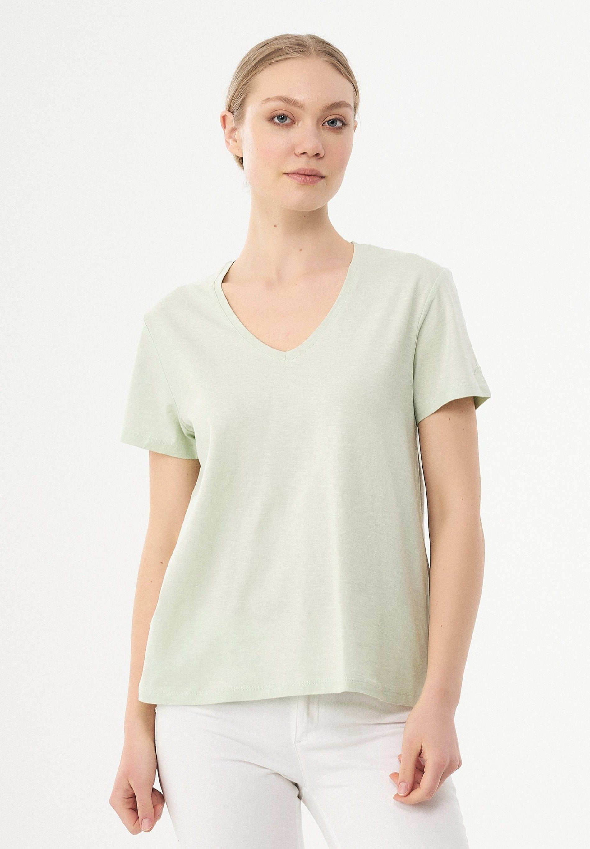 Basic T-Shirt aus Bio-Baumwolle mit V-Ausschnitt