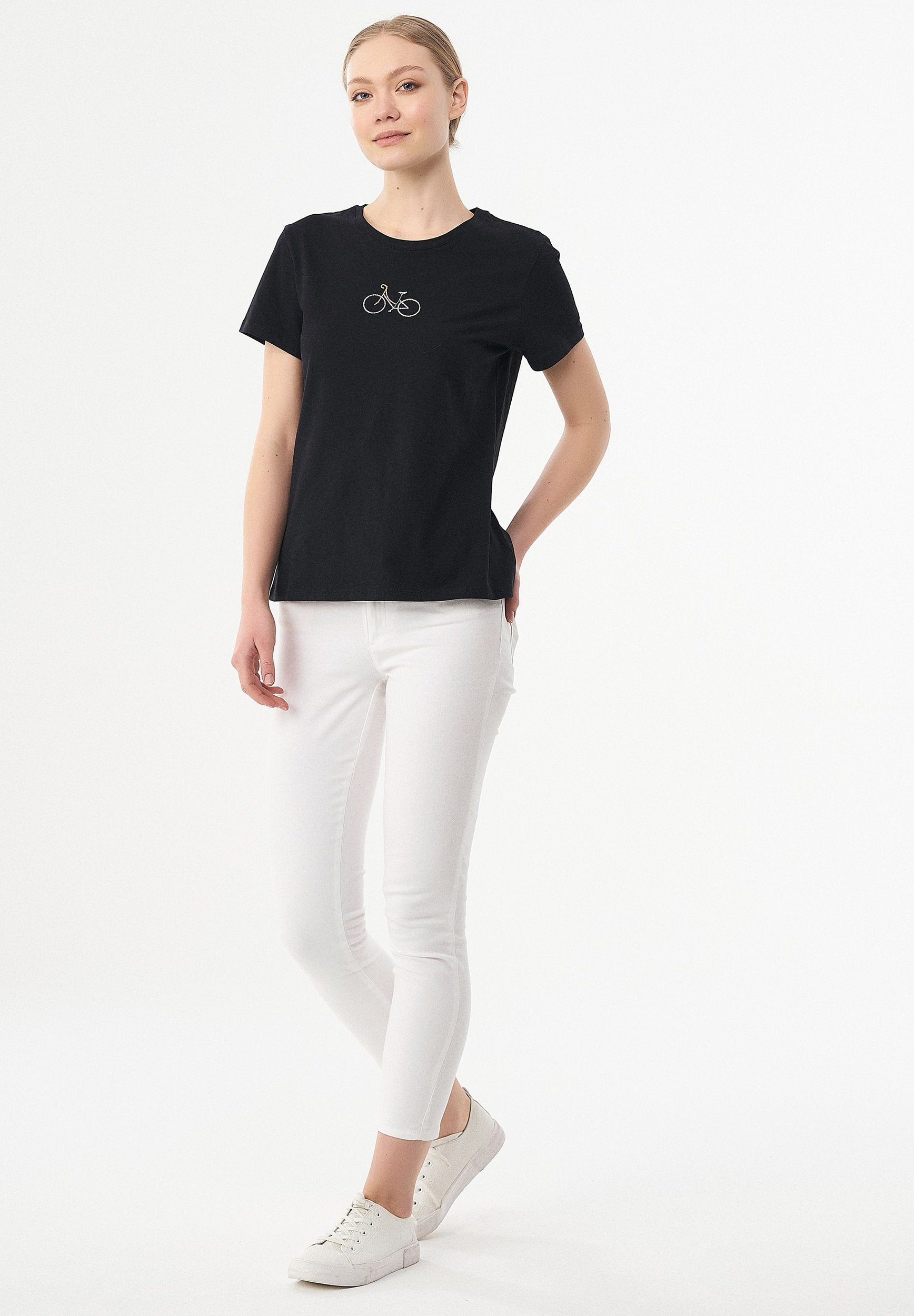 T-Shirt aus Bio-Baumwolle mit Fahrrad-Stickerei