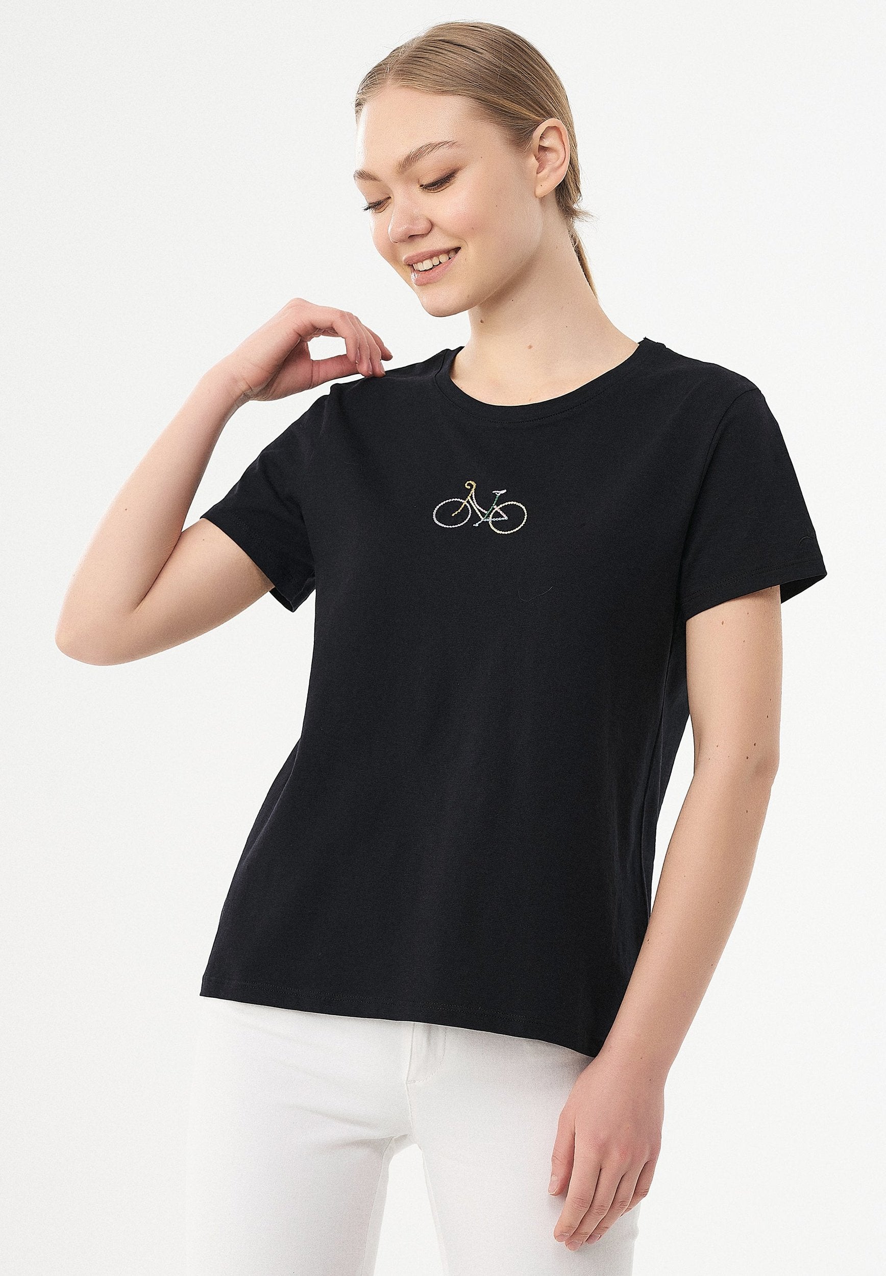 T-Shirt aus Bio-Baumwolle mit Fahrrad-Stickerei