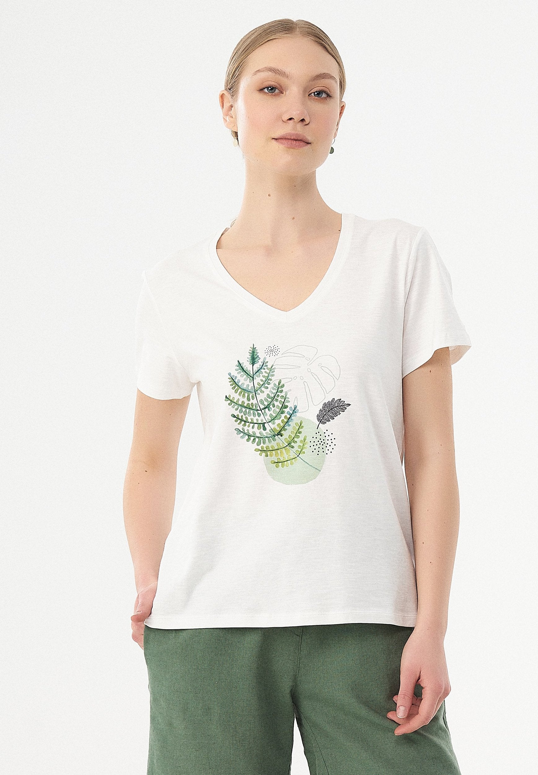 T-Shirt aus Bio-Baumwolle mit Blatt-Print