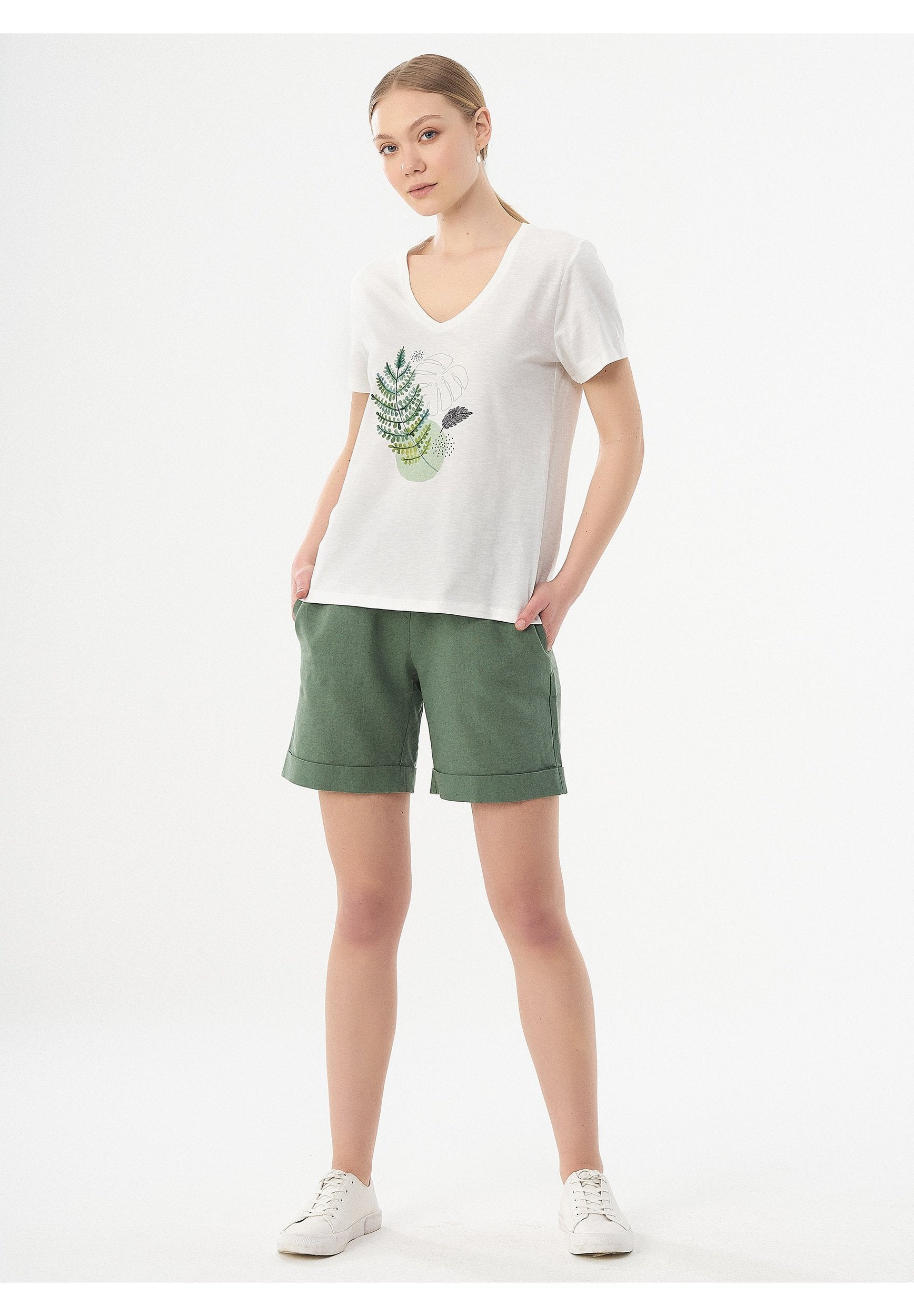 T-Shirt aus Bio-Baumwolle mit Blatt-Print