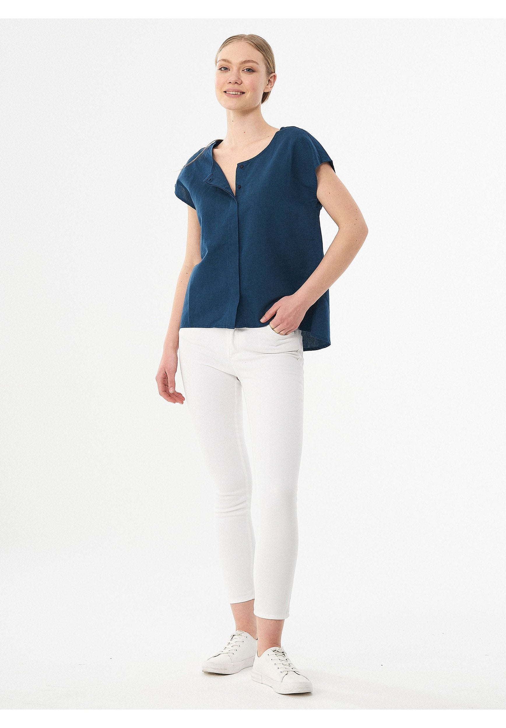 Bluse aus Leinen und Bio-Baumwolle