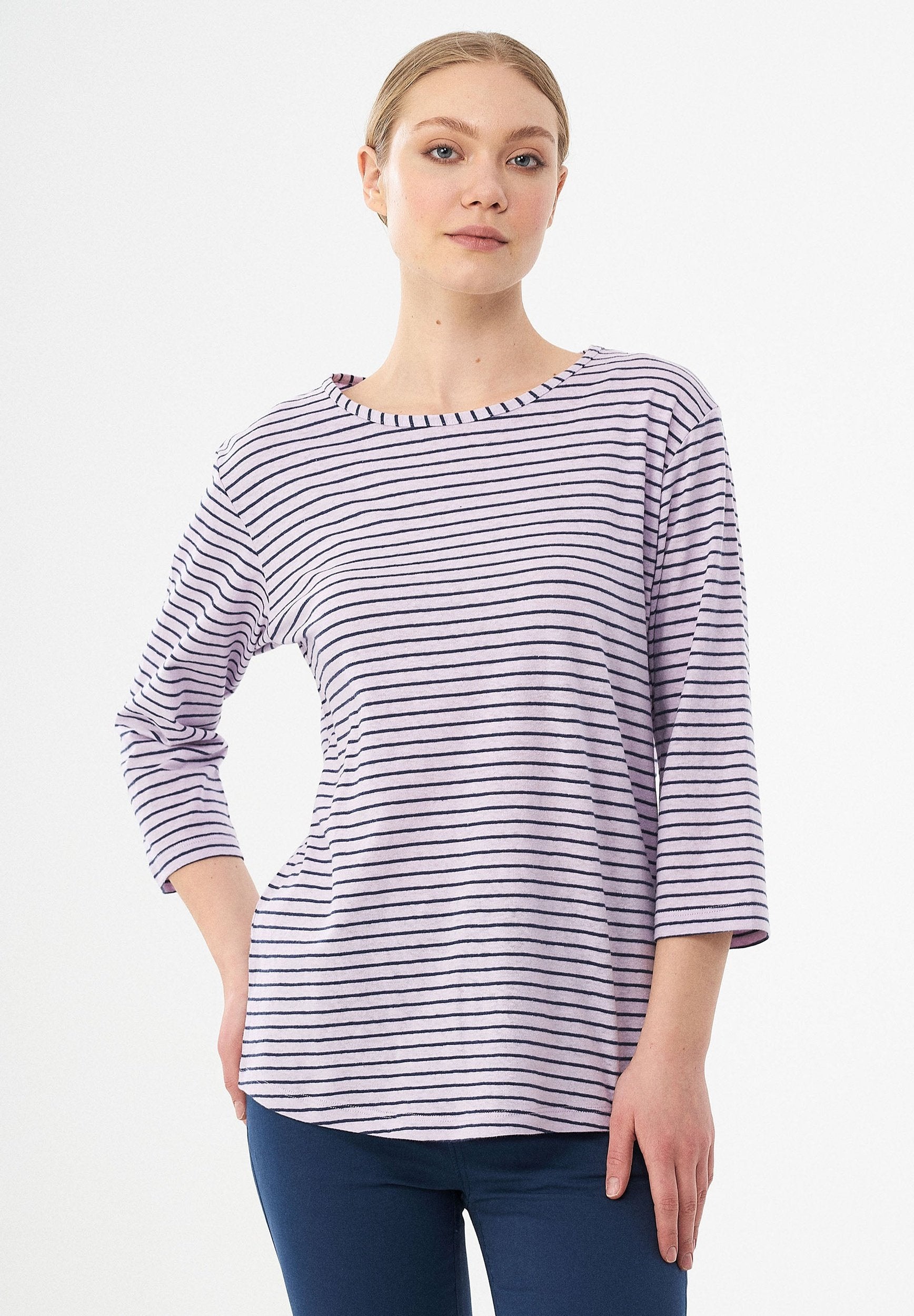 Gestreiftes 3/4-Arm Shirt aus Bio-Baumwolle und Leinen