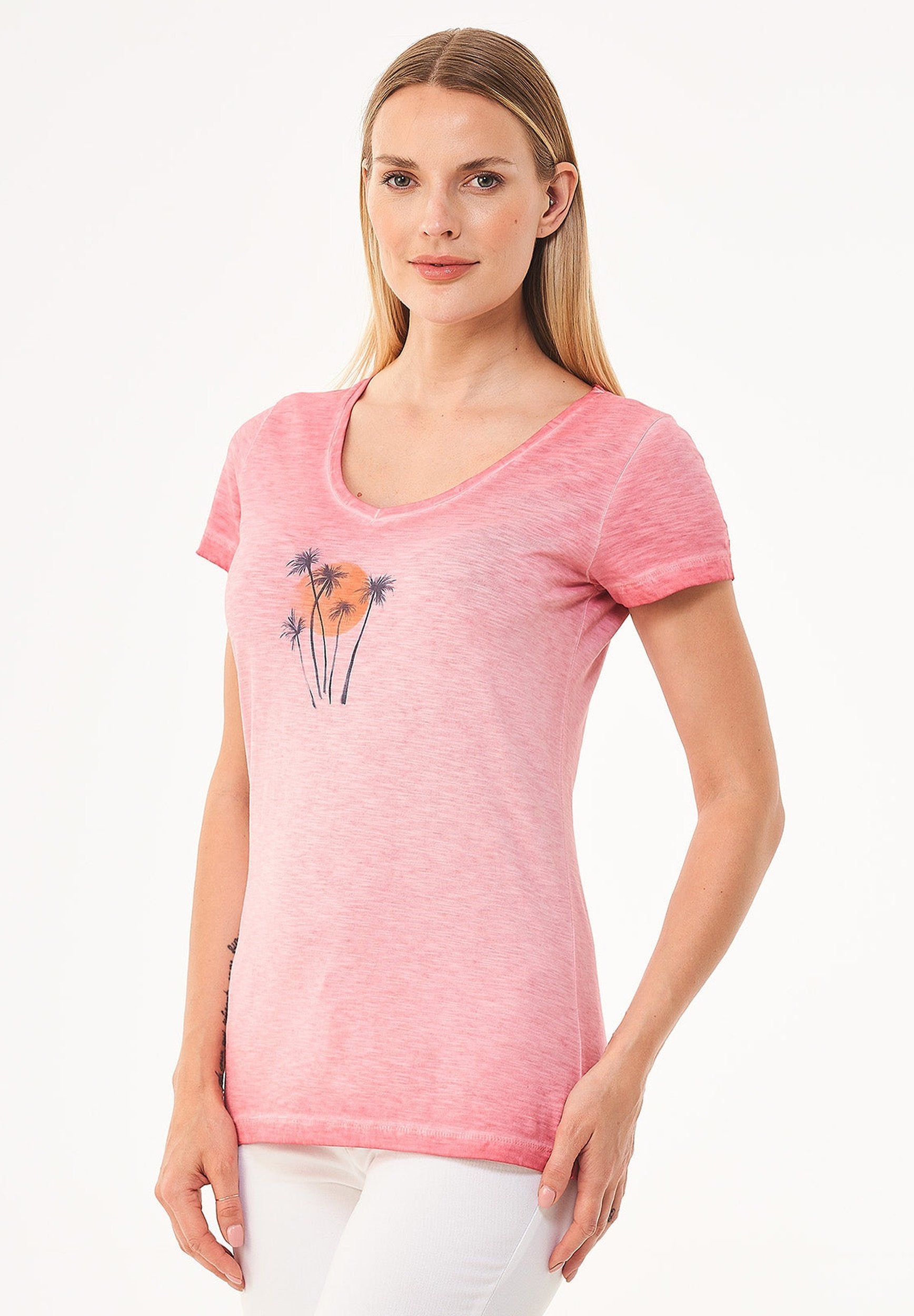 Garment Dyed T-Shirt aus Bio-Baumwolle mit Print