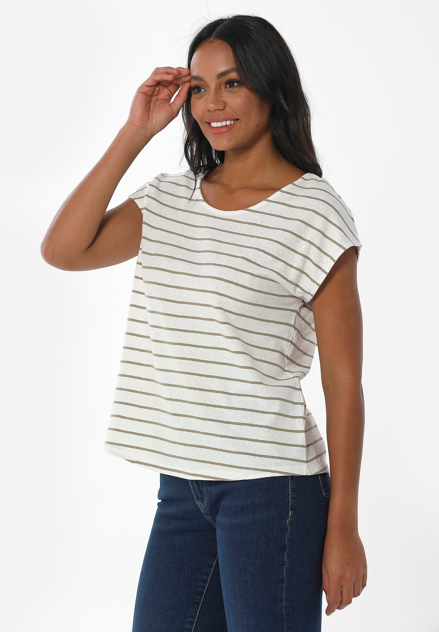 Gestreiftes T-Shirt aus Bio-Baumwolle und Leinen