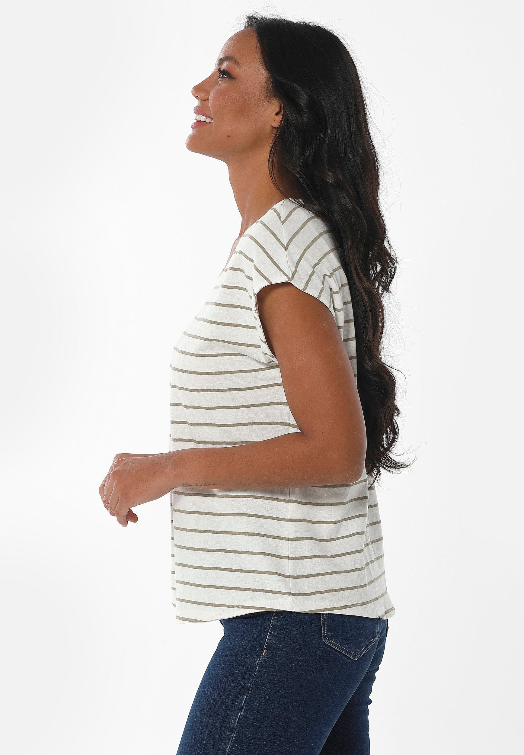 Gestreiftes T-Shirt aus Bio-Baumwolle und Leinen