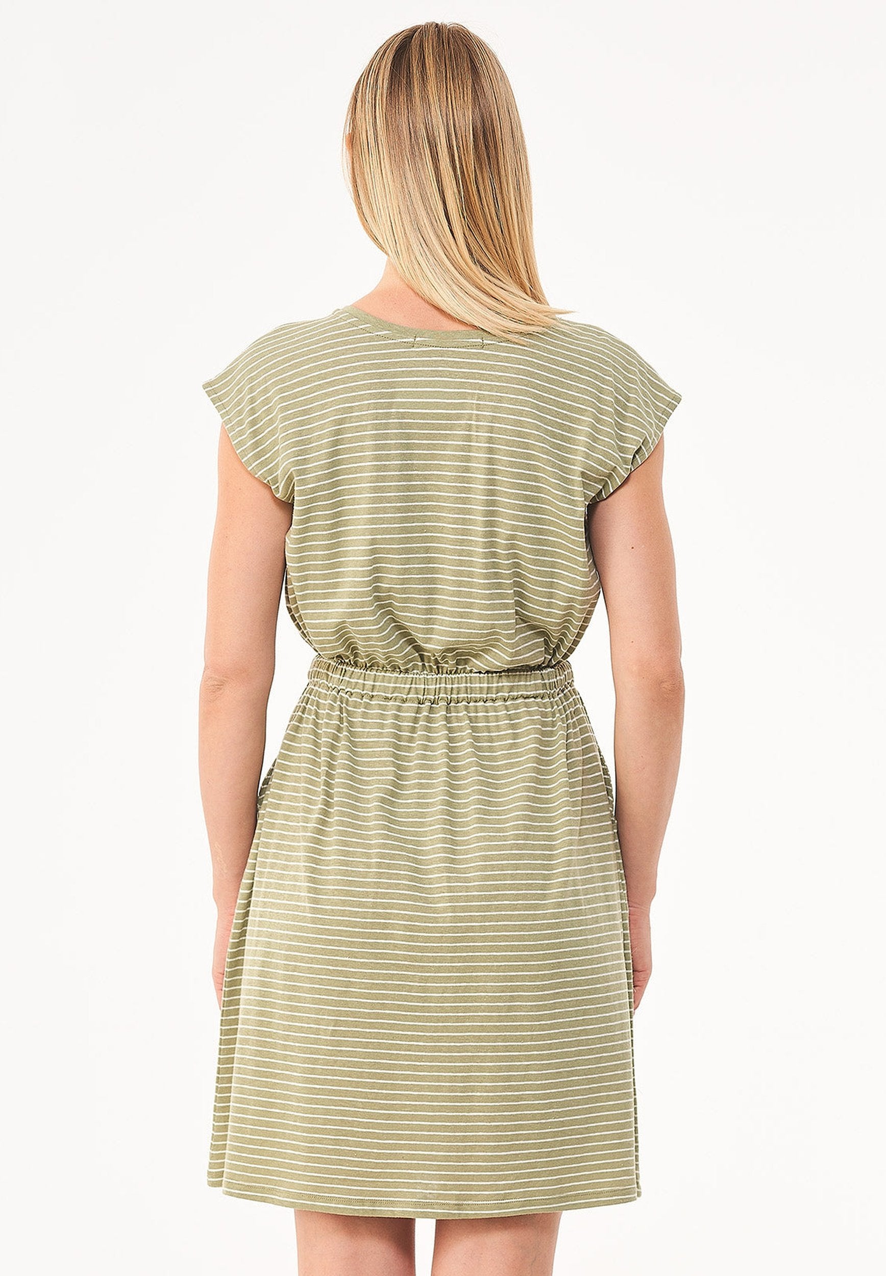 Gestreiftes Jerseykleid aus Bio-Baumwolle und Leinen