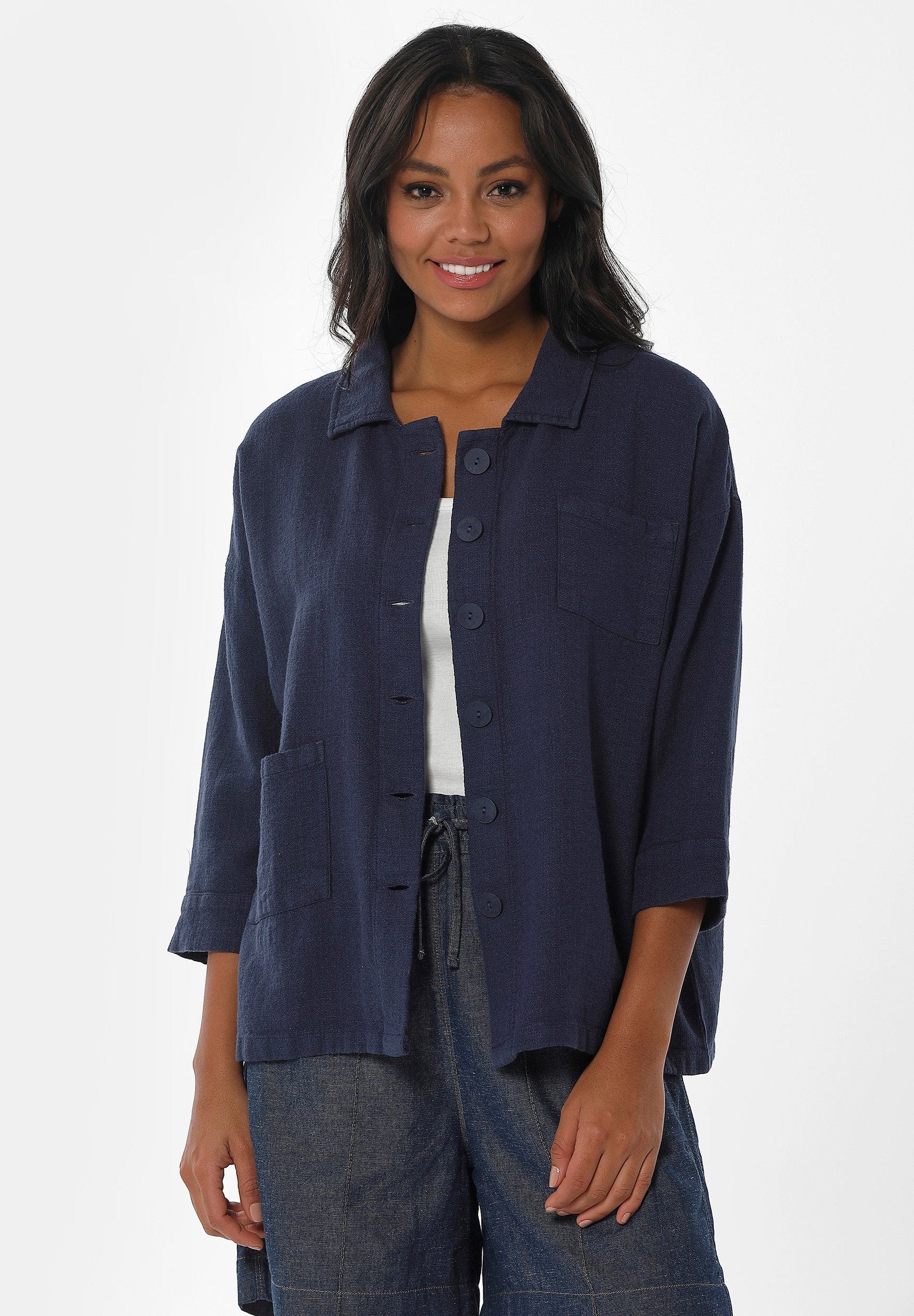 Hemdbluse aus Leinen-Bio Baumwolle Mix mit LENZING™ ECOVERO™