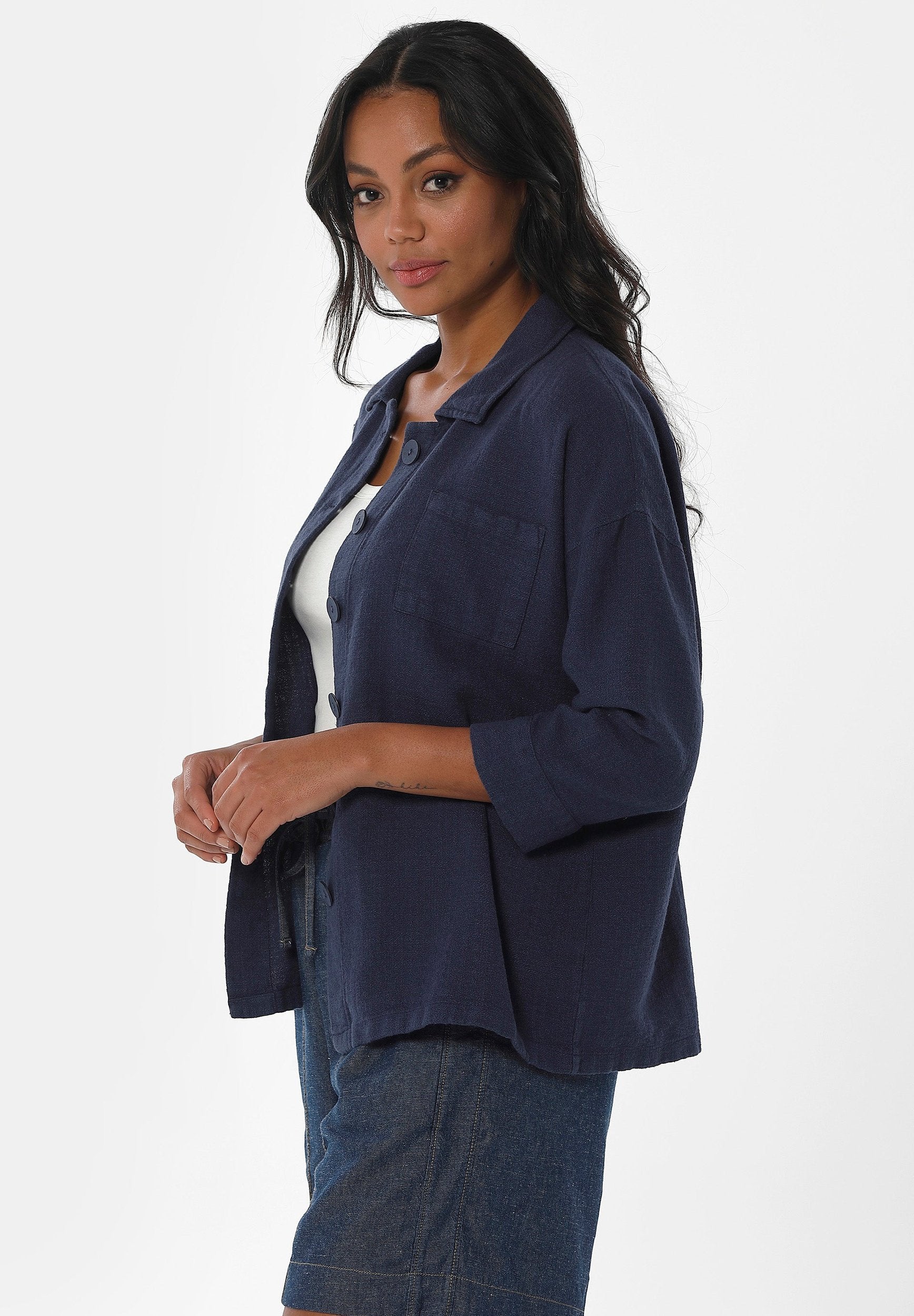 Hemdbluse aus Leinen-Bio Baumwolle Mix mit LENZING™ ECOVERO™