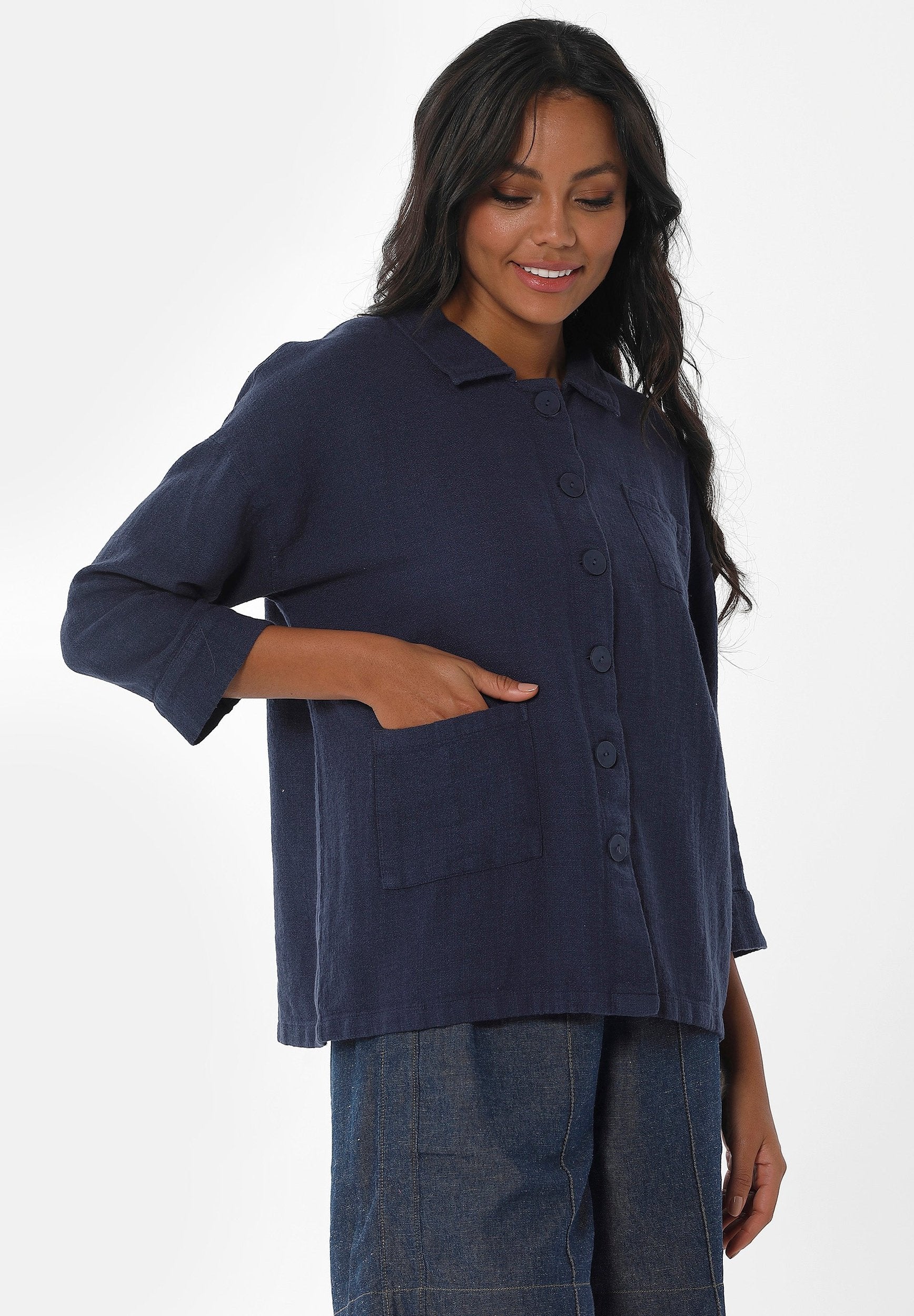 Hemdbluse aus Leinen-Bio Baumwolle Mix mit LENZING™ ECOVERO™