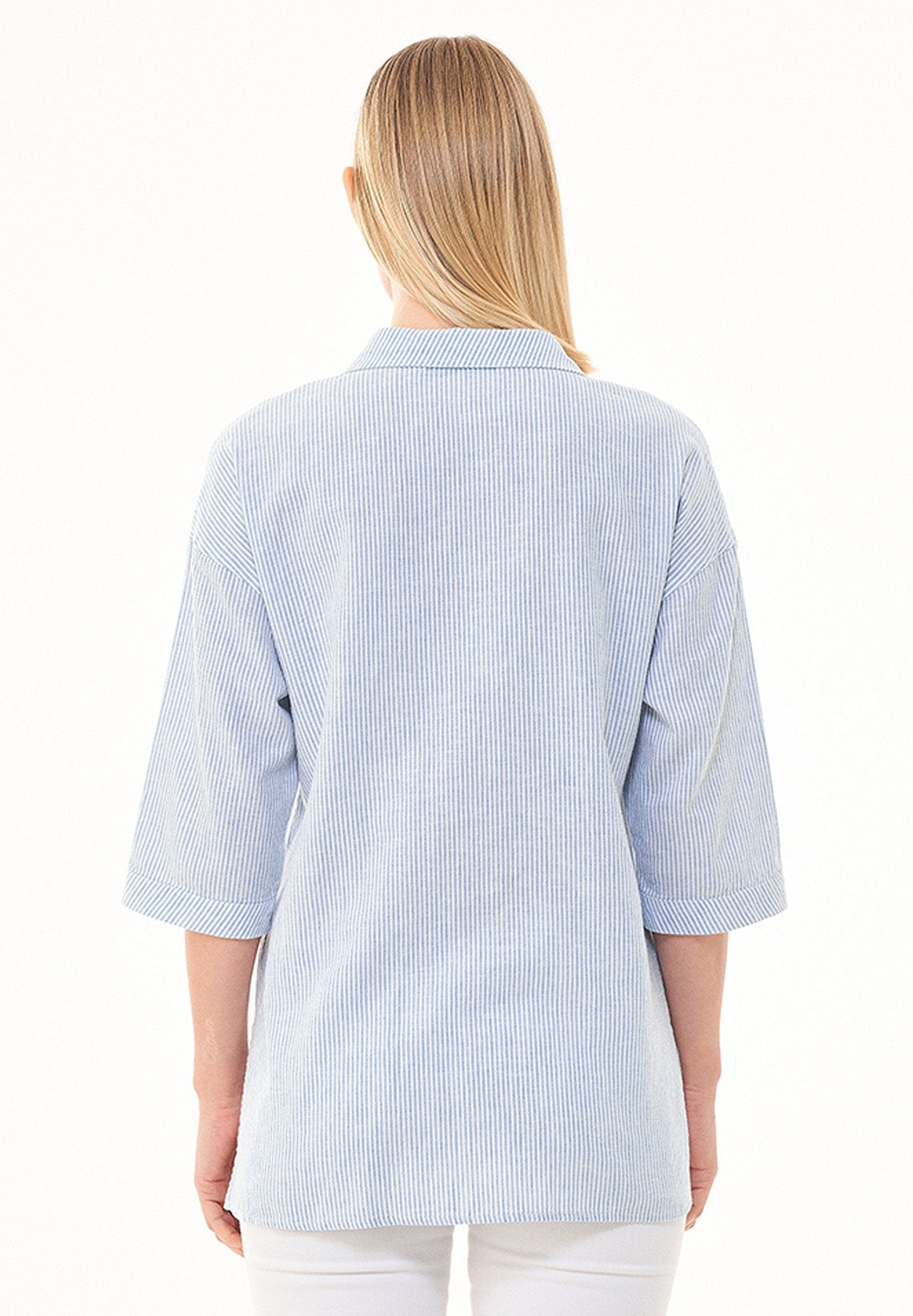Gestreiftes Hemdbluse aus Leinen-Bio Baumwolle Mix