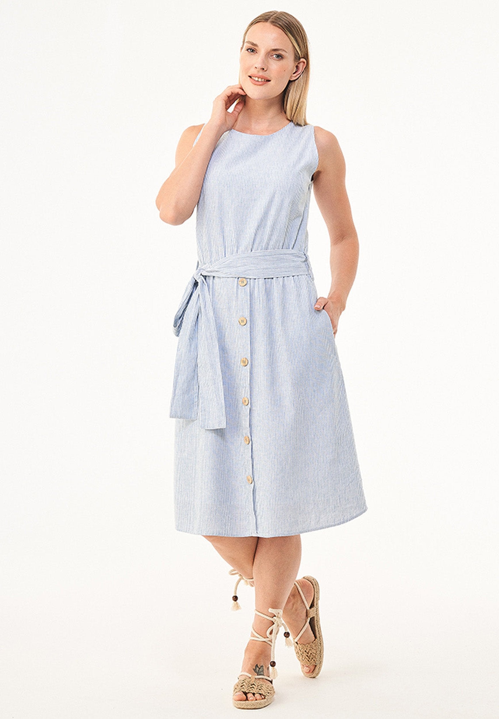 Gestreiftes Kleid aus Bio-Baumwolle und Leinen
