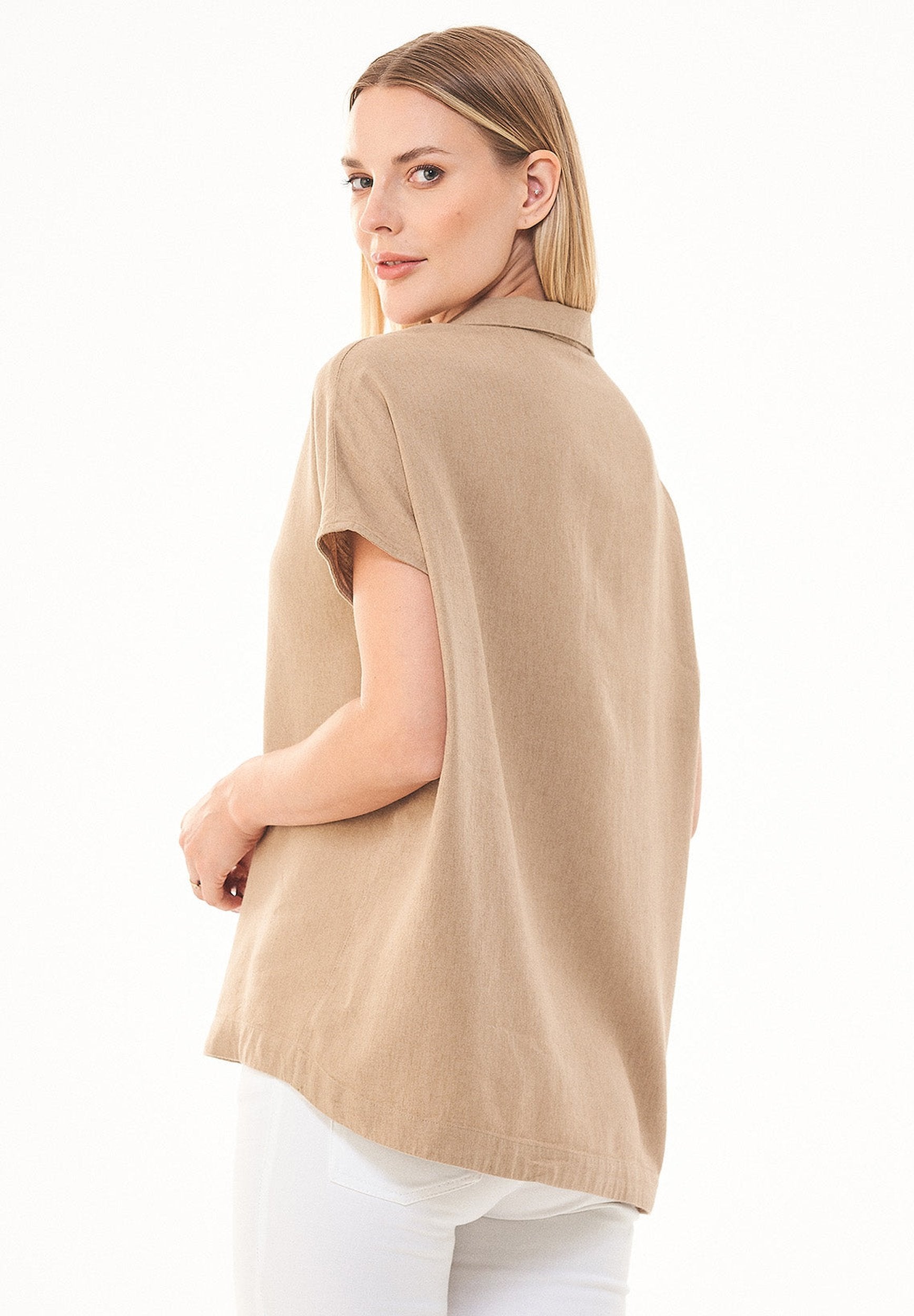 Bluse aus LENZING™ ECOVERO™ und Leinen