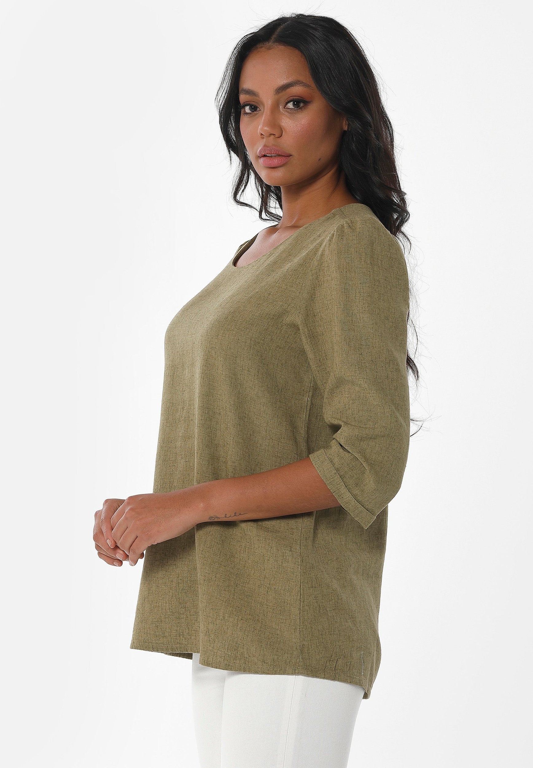 3/4-Arm Bluse aus LENZING™ ECOVERO™  und Leinen