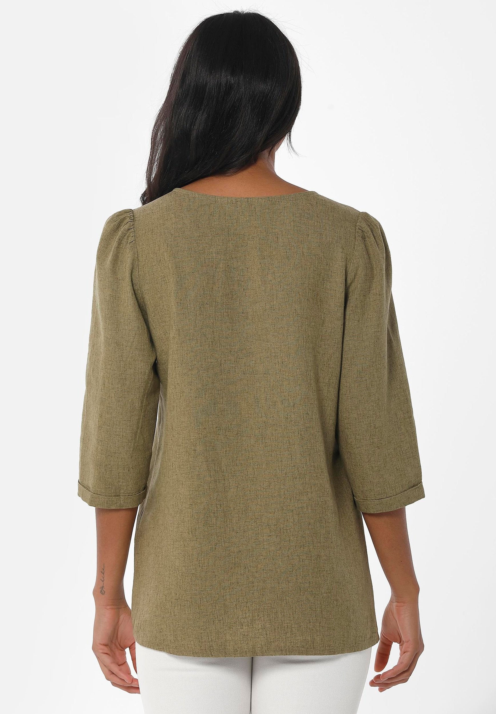 3/4-Arm Bluse aus LENZING™ ECOVERO™  und Leinen
