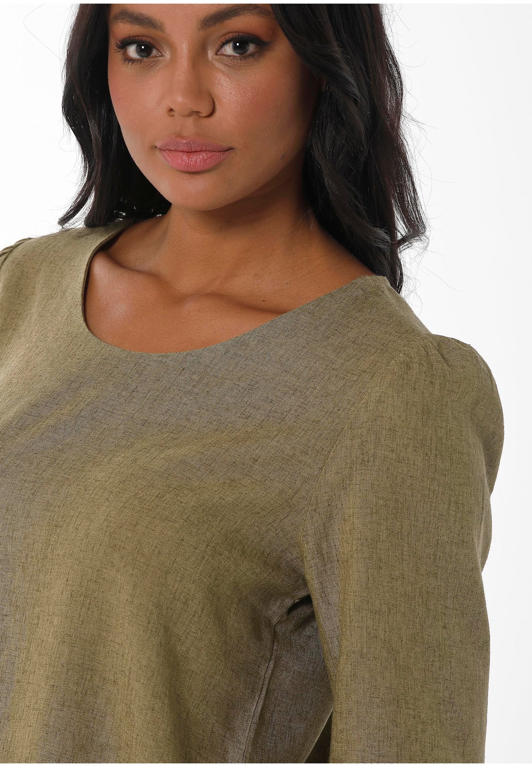 3/4-Arm Bluse aus LENZING™ ECOVERO™  und Leinen
