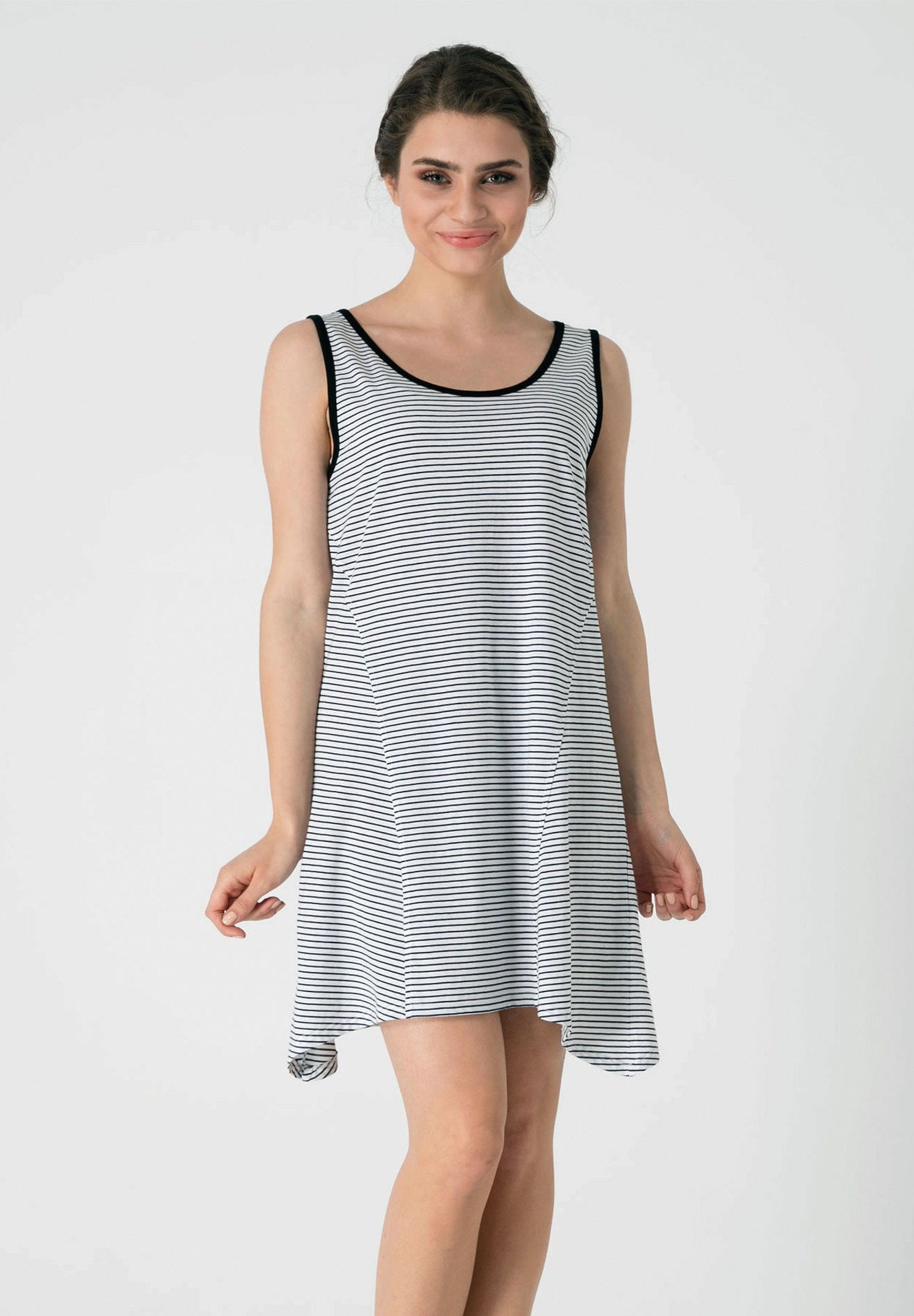 Ärmelloses Gestreiftes Jersey-Kleid aus Bio-Baumwolle