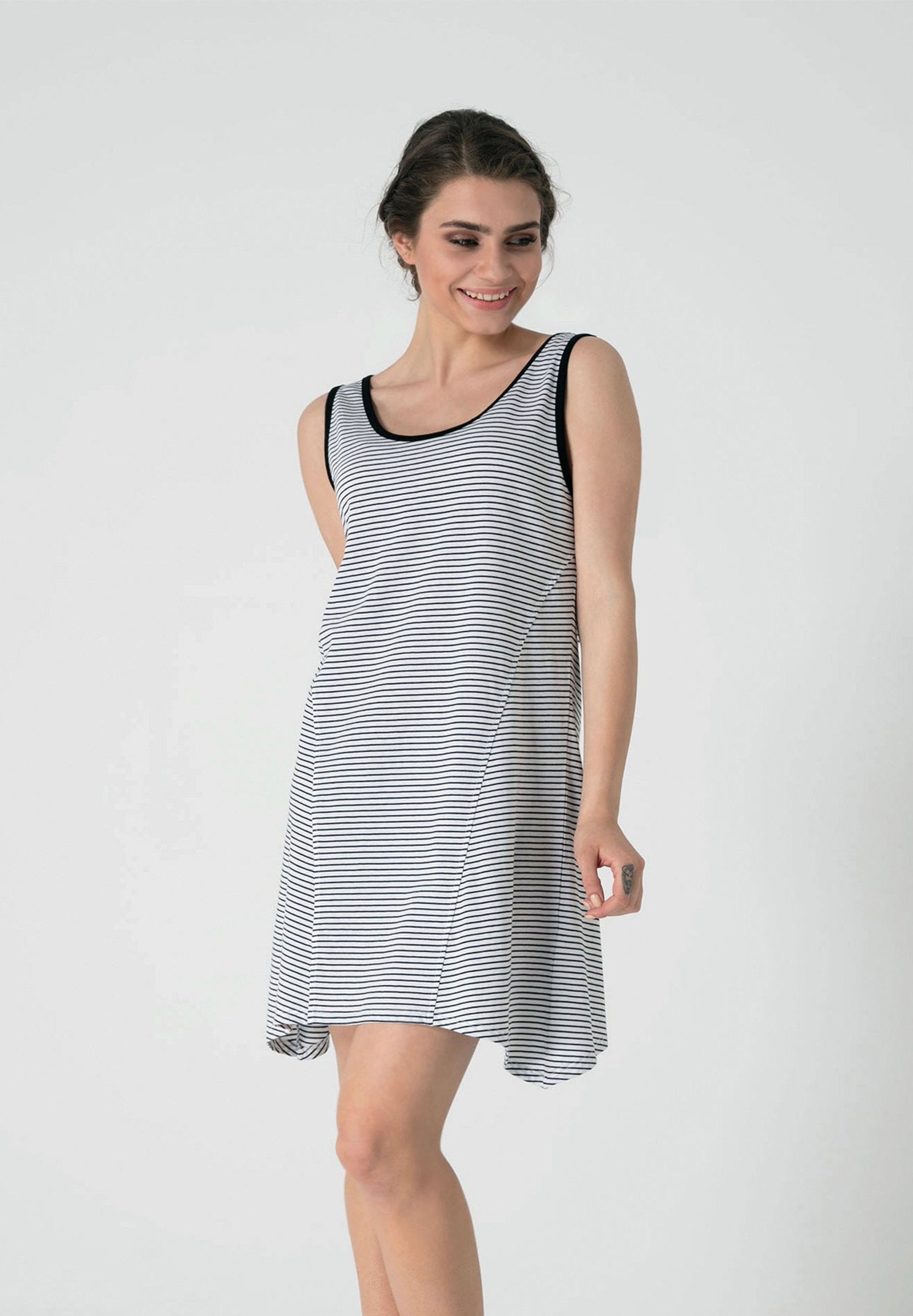 Ärmelloses Gestreiftes Jersey-Kleid aus Bio-Baumwolle