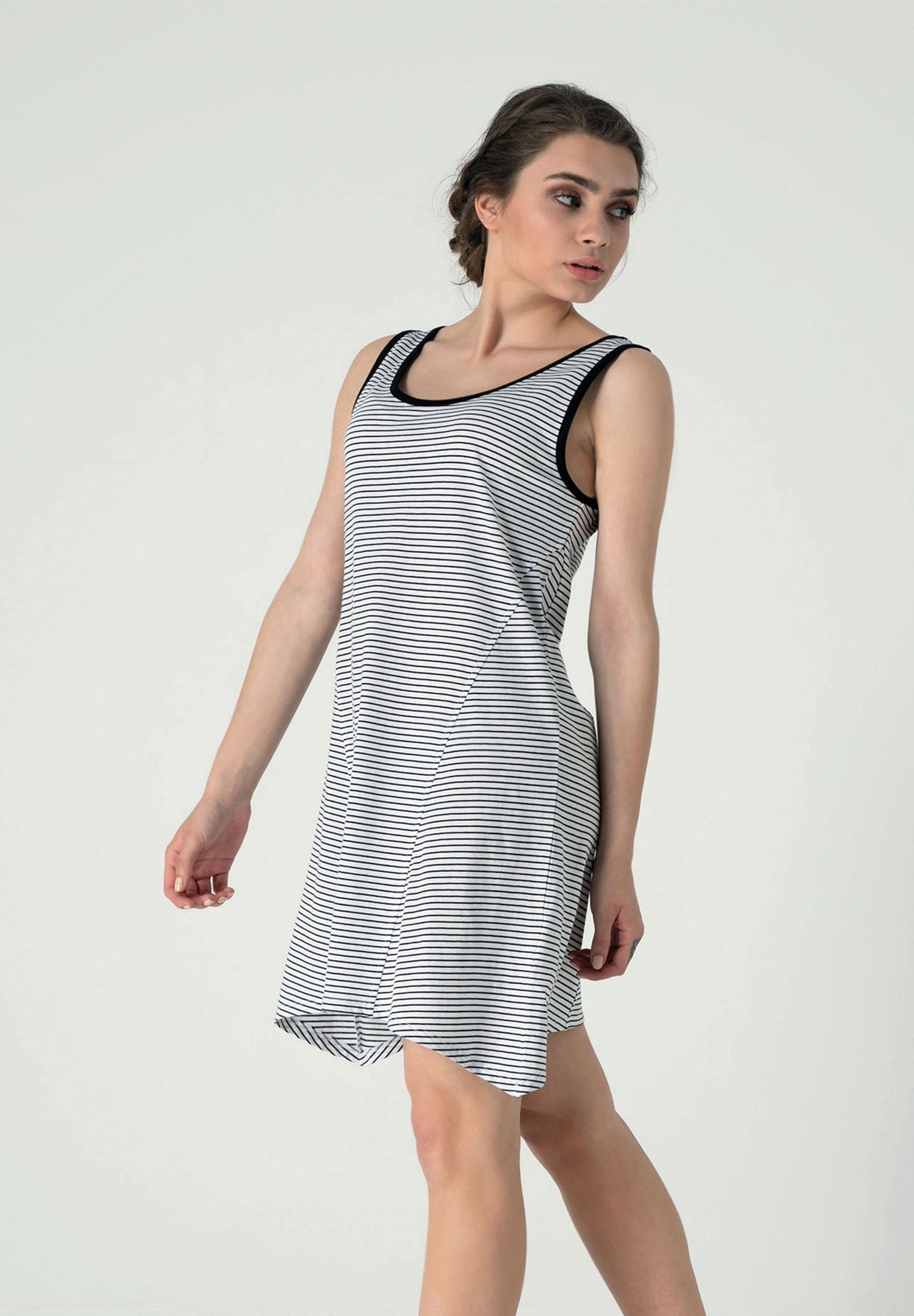 Ärmelloses Gestreiftes Jersey-Kleid aus Bio-Baumwolle