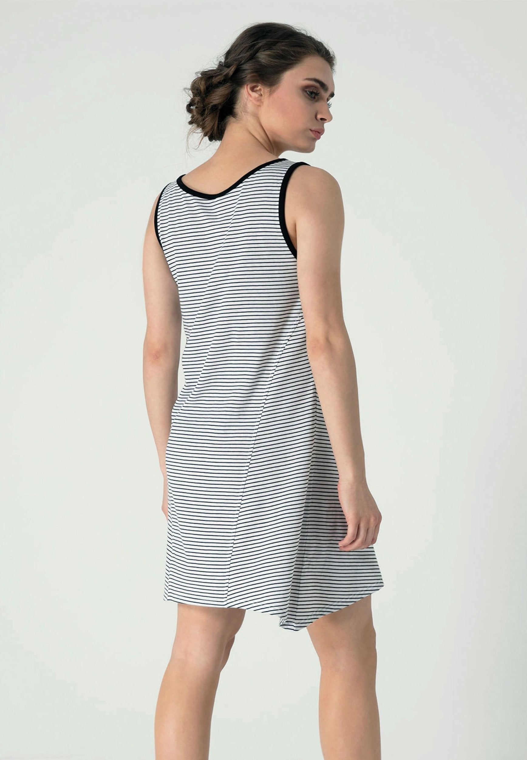 Ärmelloses Gestreiftes Jersey-Kleid aus Bio-Baumwolle