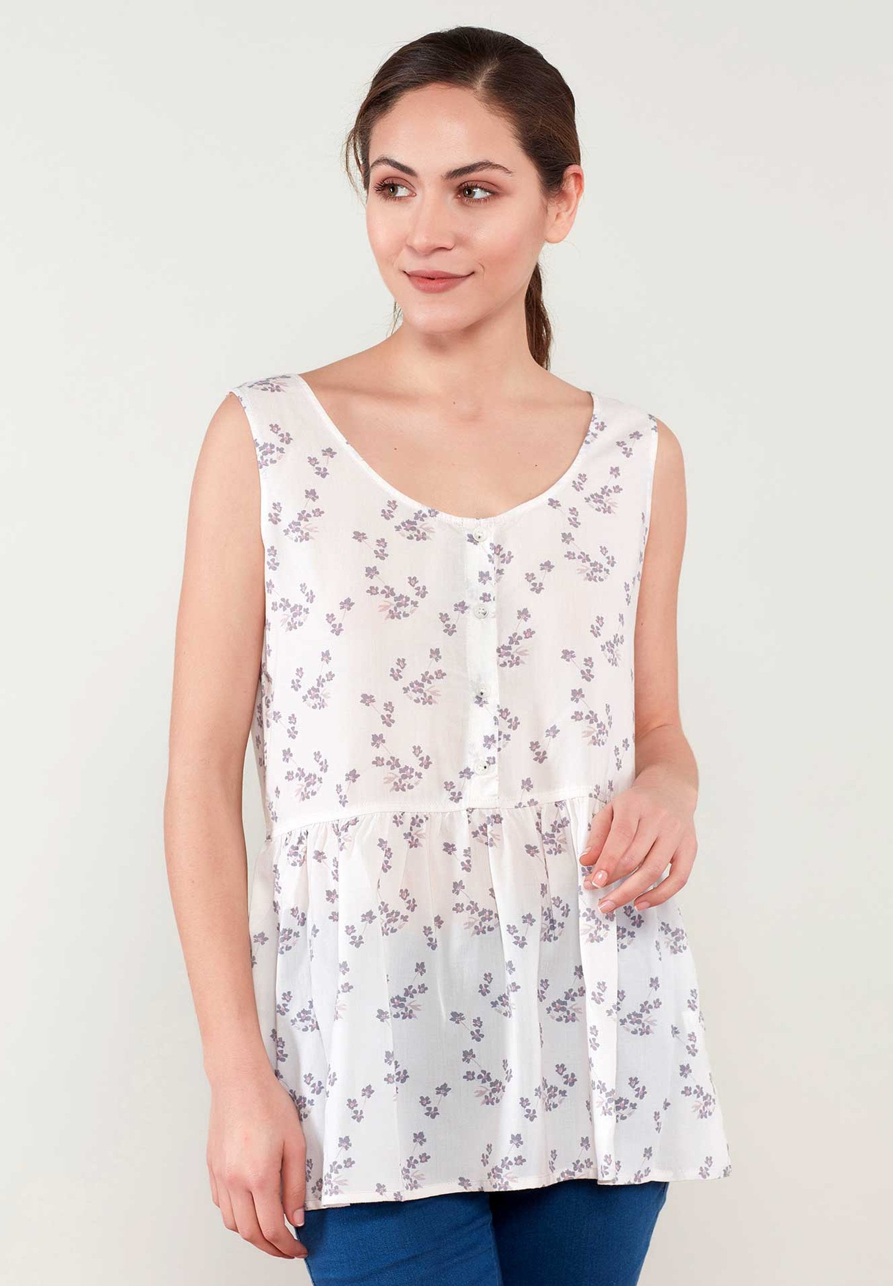 Allover-Print Bluse aus TENCEL™ Lyocell mit Volant-Saum