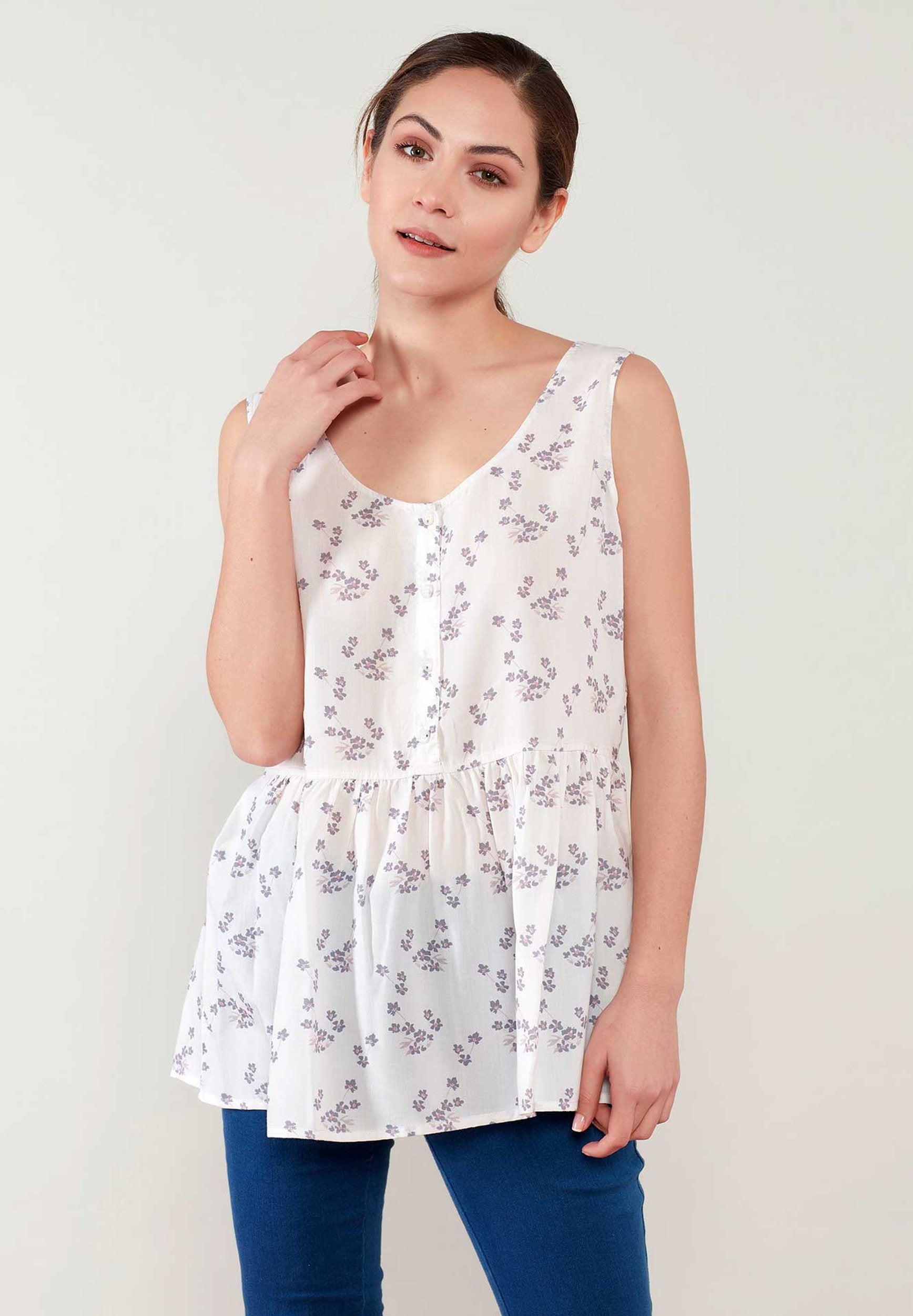 Allover-Print Bluse aus TENCEL™ Lyocell mit Volant-Saum