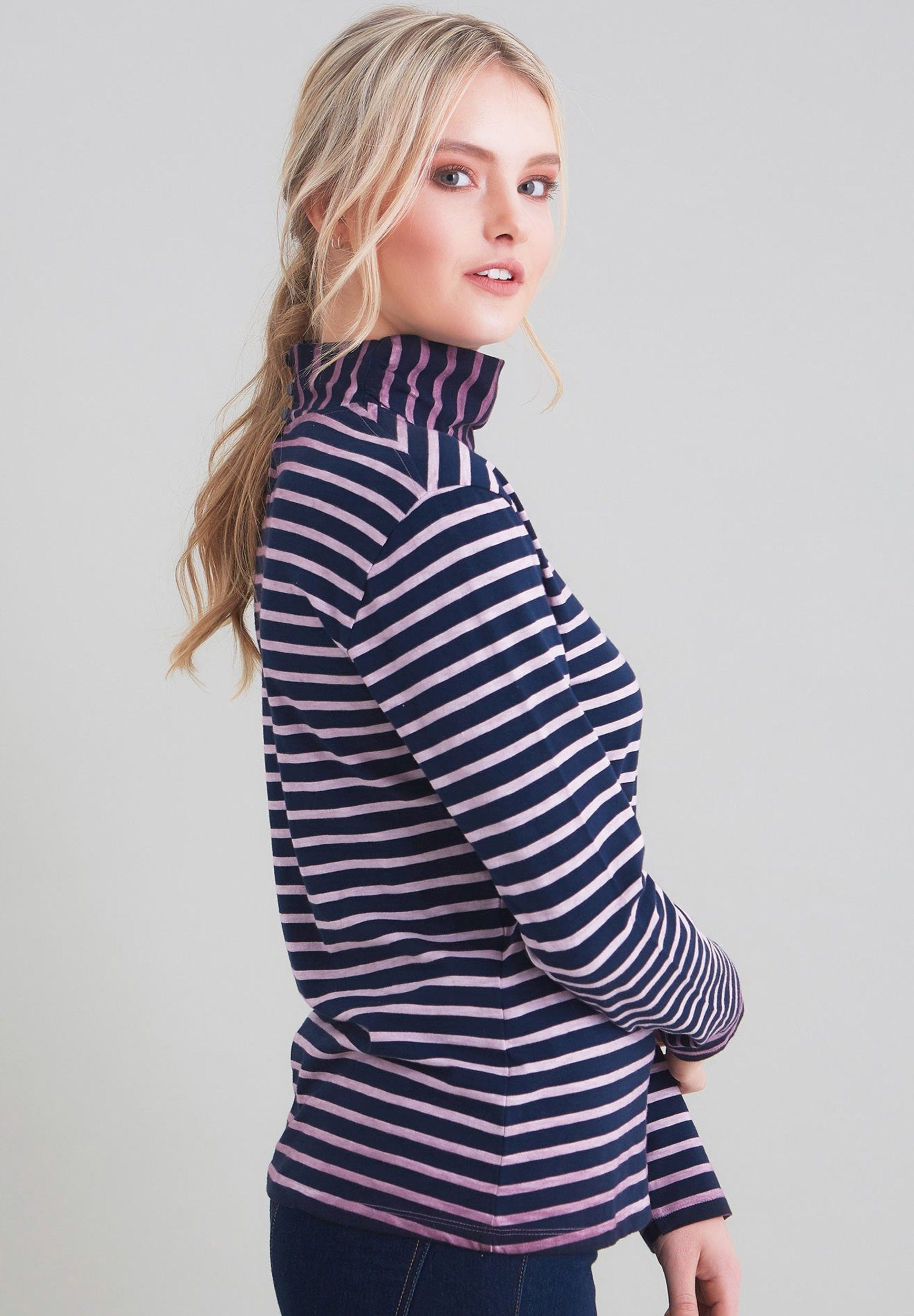 Ringelshirt mit Stehkragen aus Bio-Baumwolle