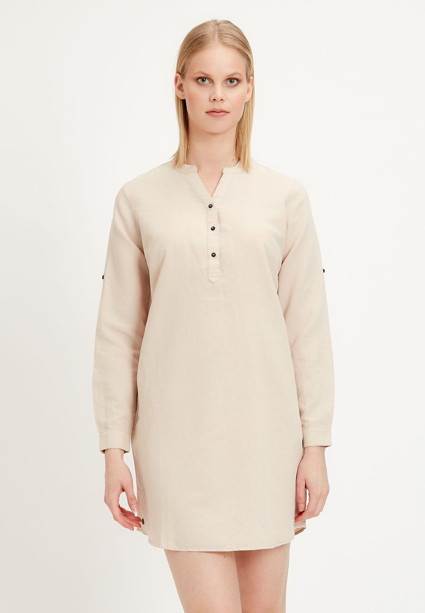 Langarm Kleid aus Leinen-Mix mit Knopfleiste