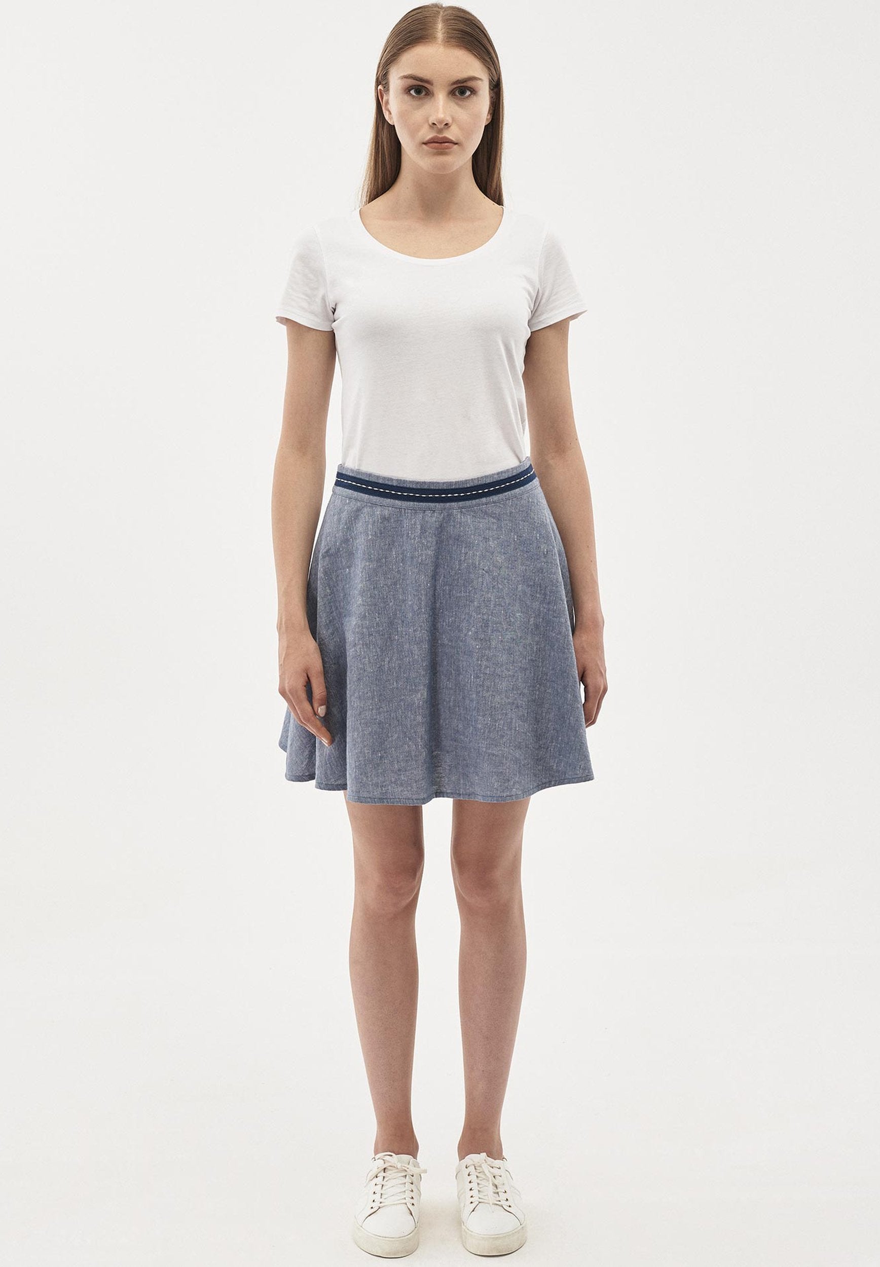 Rock aus Leinen-Mix in Denim Optik