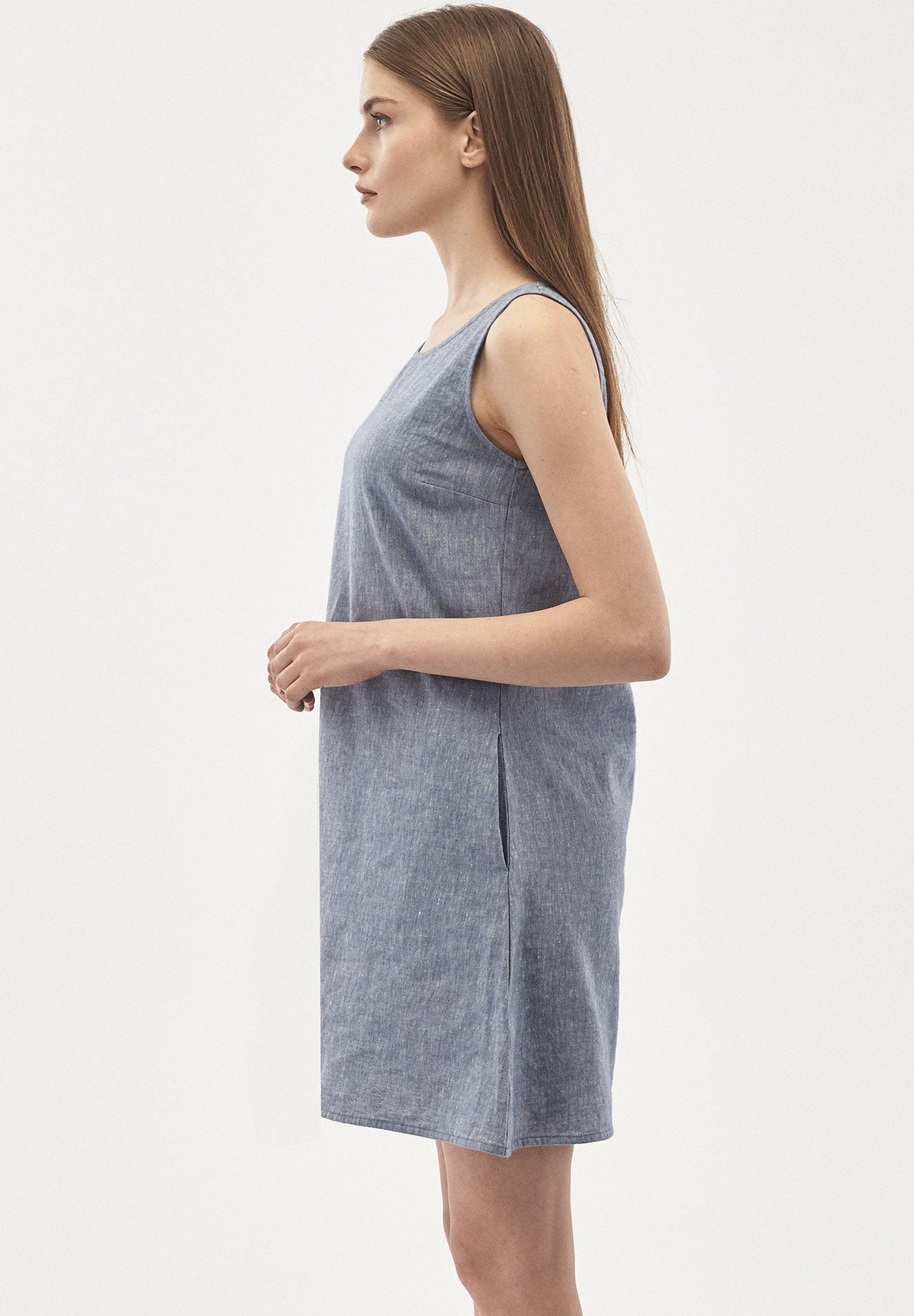 Kleid aus Leinen-Mix in Denim Optik