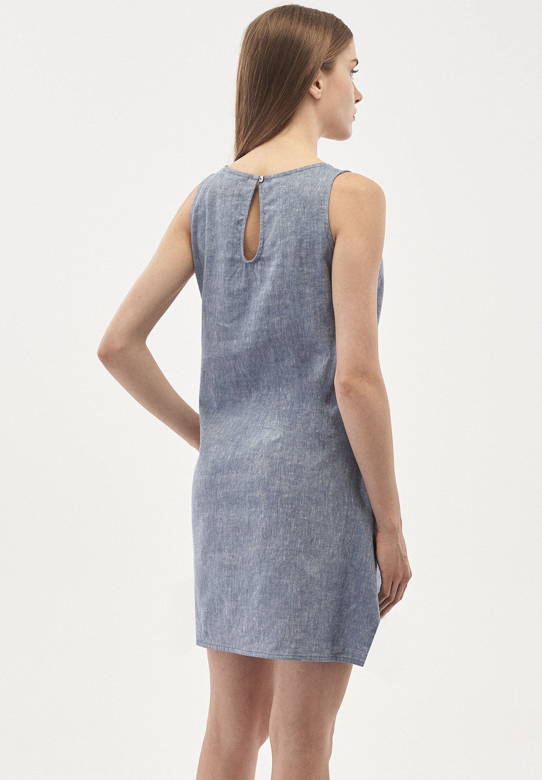 Kleid aus Leinen-Mix in Denim Optik