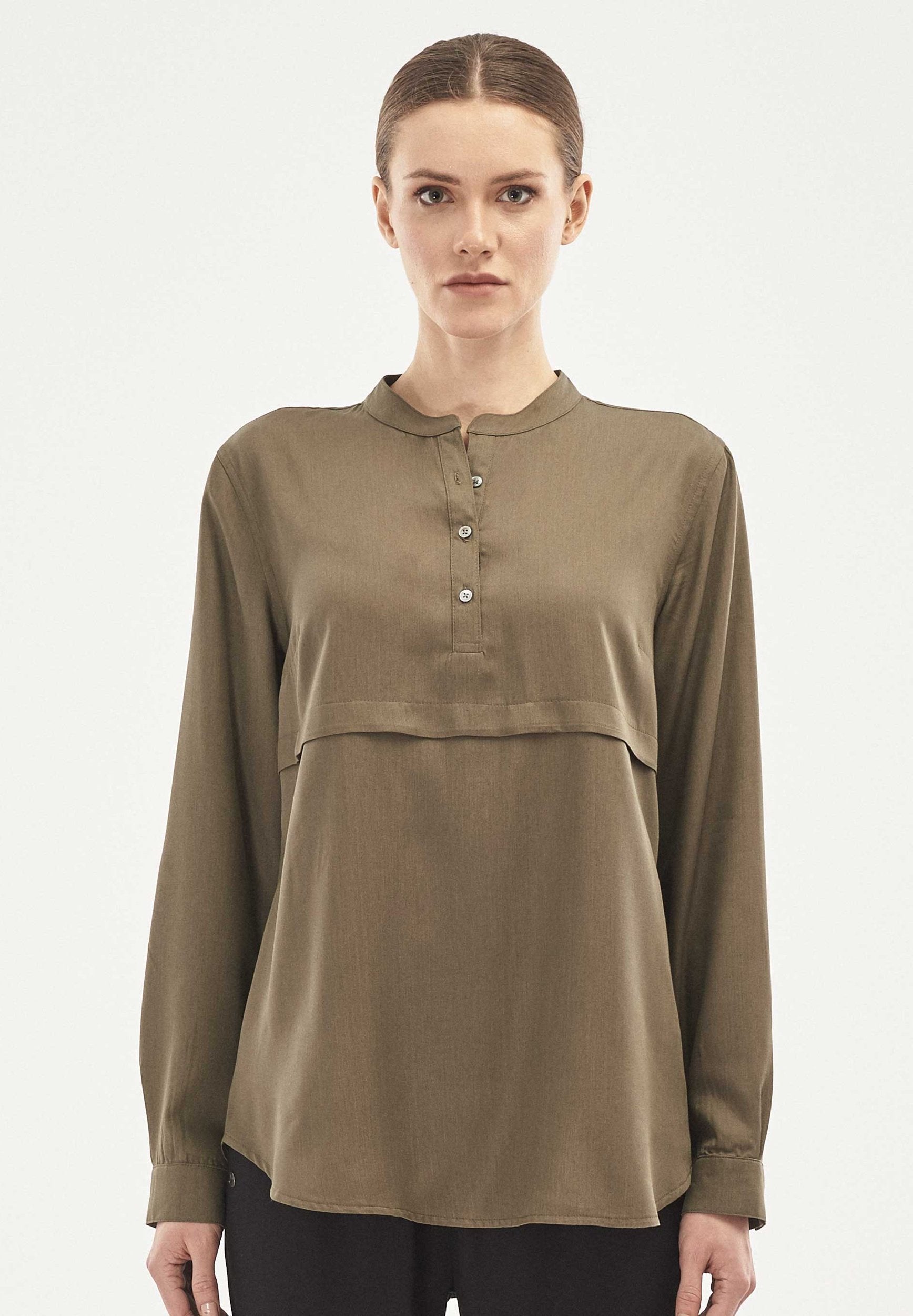 Langarm Bluse aus TENCEL™ Lyocell mit Knopfleiste