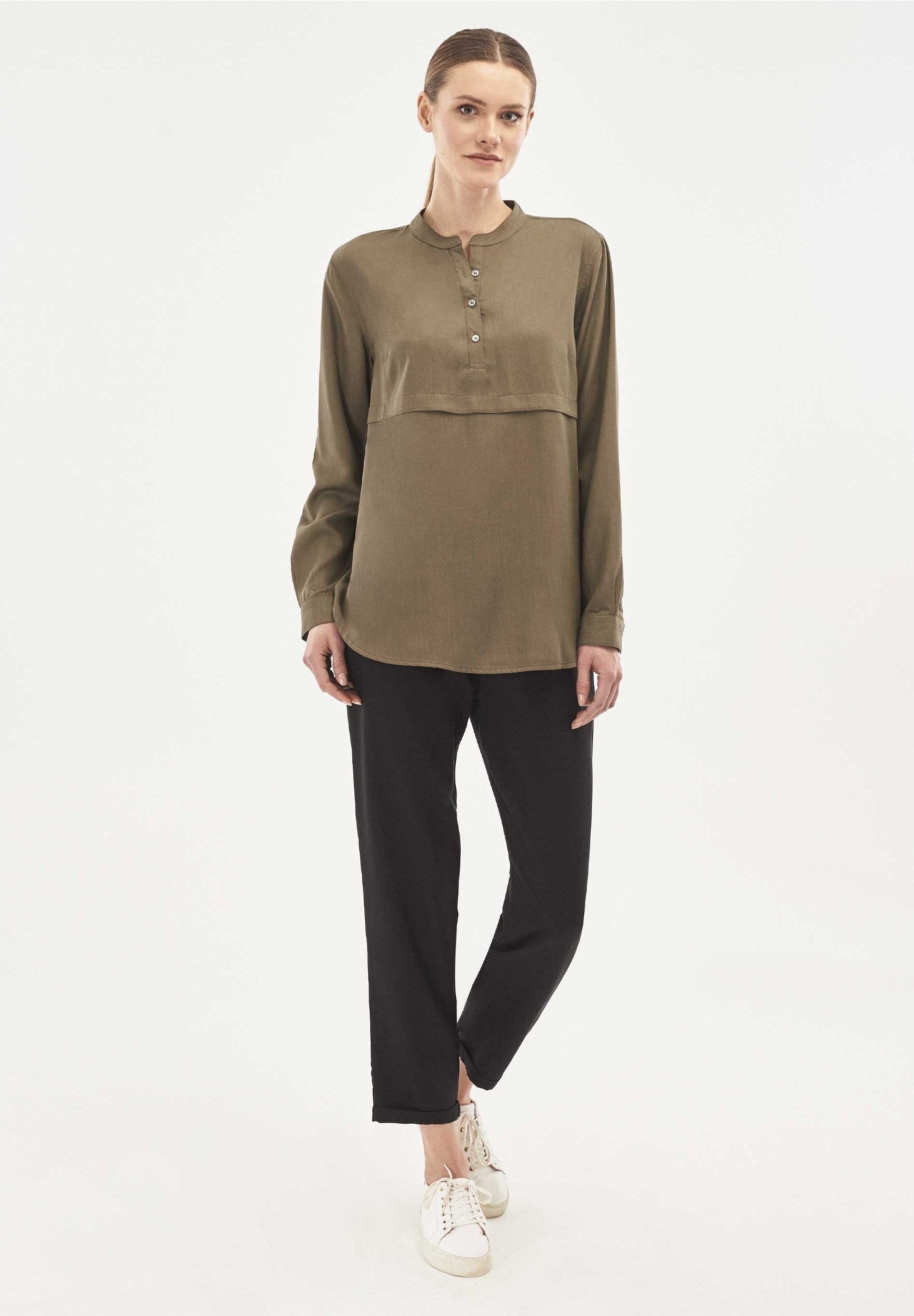 Langarm Bluse aus TENCEL™ Lyocell mit Knopfleiste