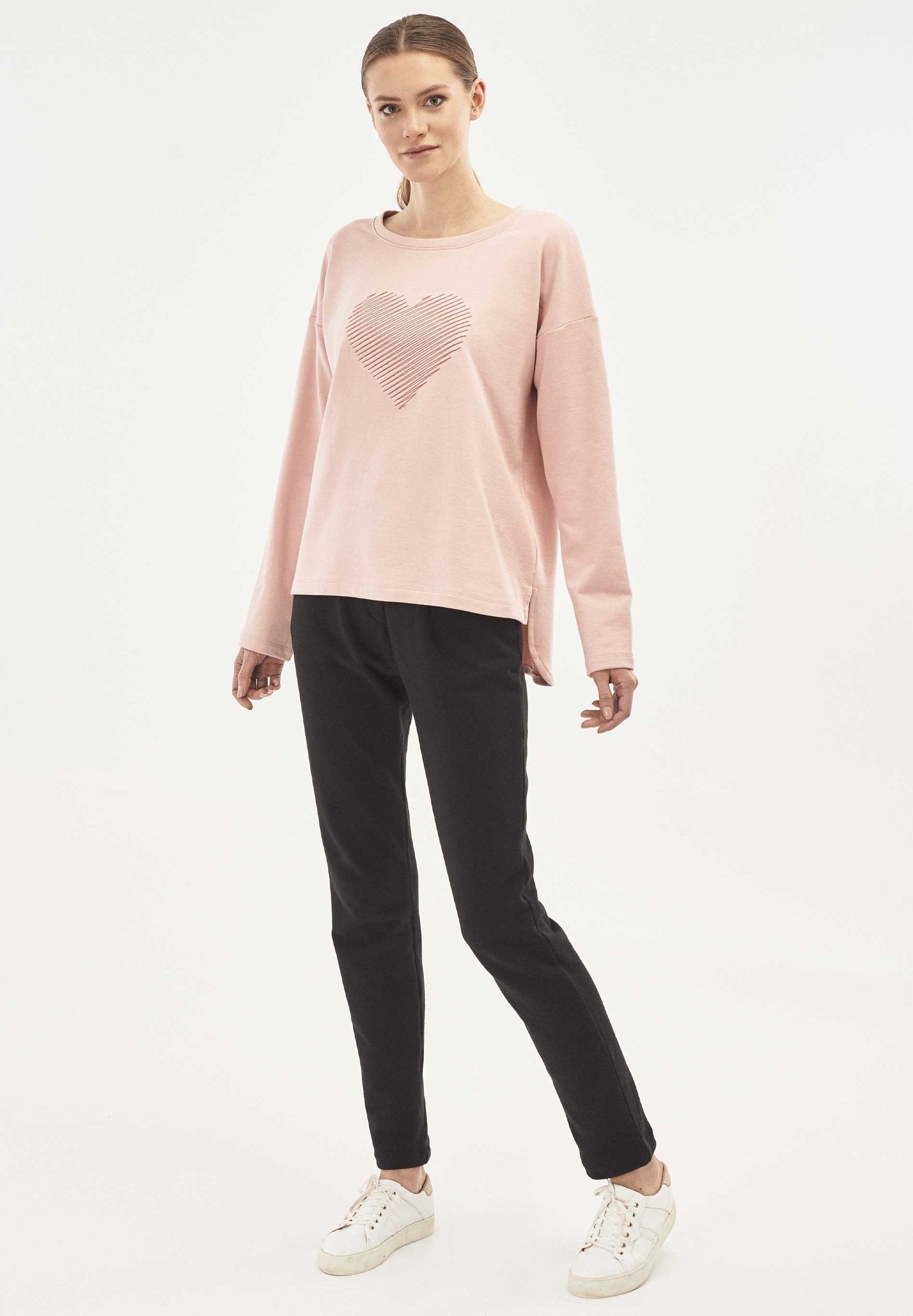 Sweatshirt aus Bio-Baumwolle mit Herz Stickerei