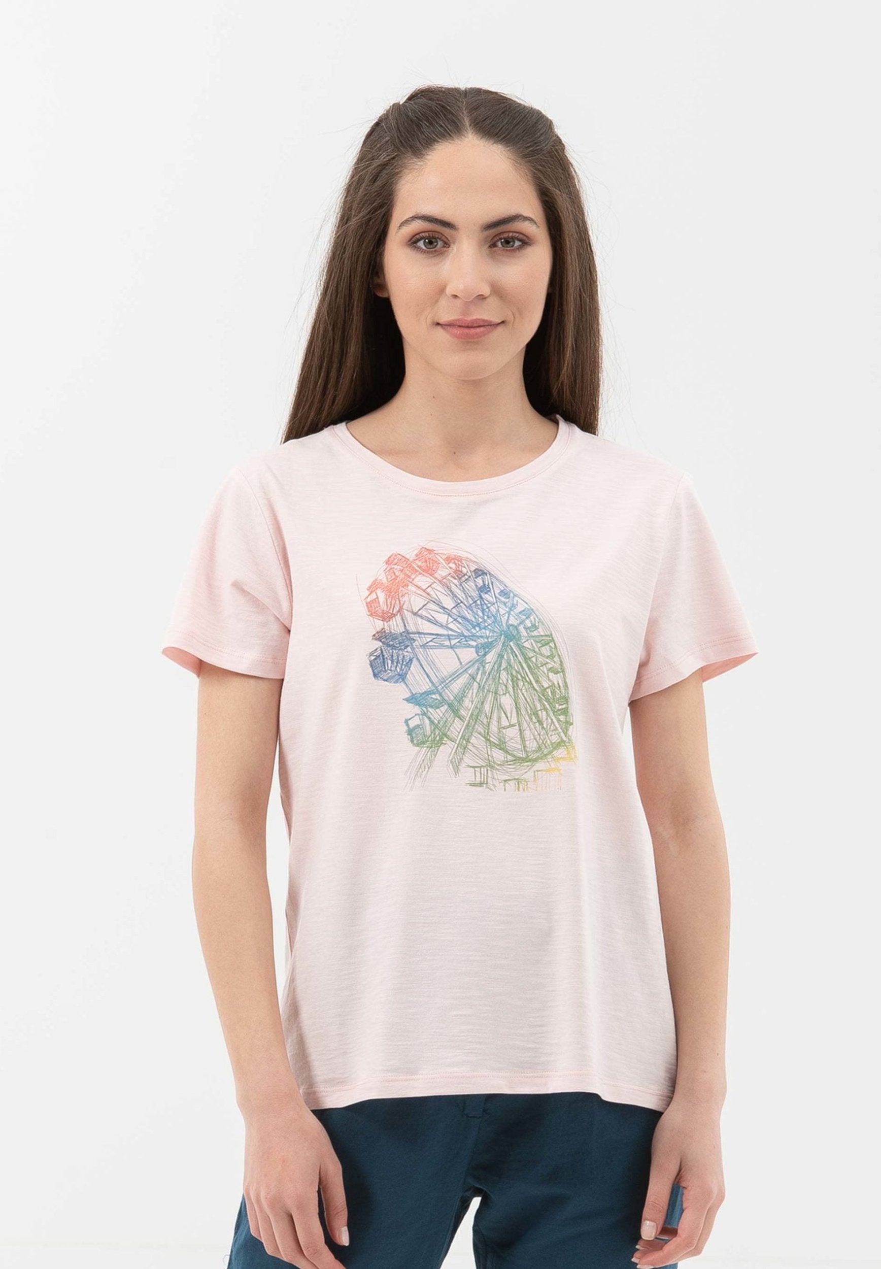 T-Shirt aus Bio-Baumwolle mit Riesenrad-Print | Nachhaltige Damenmode